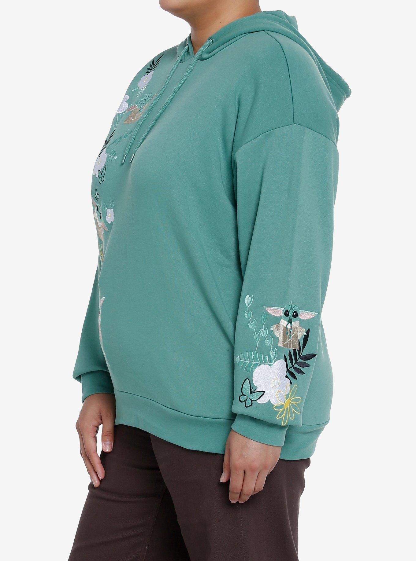 Her Universe Star Wars The Mandalorian Grogu Flowers Hoodie Plus Size Her Universe Exclusive, GREEN, alternate