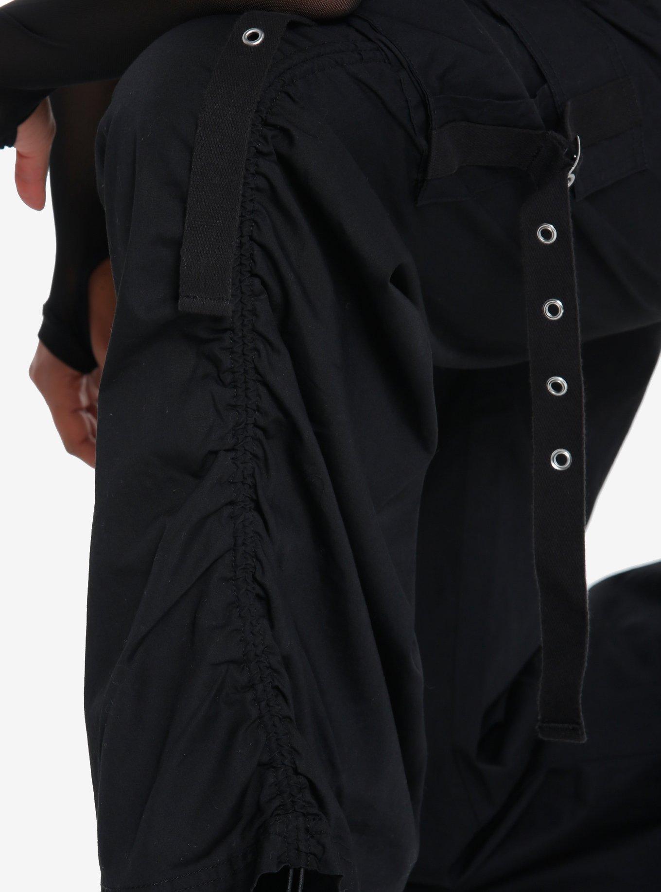 Black Grommet Strap Wide Leg Parachute Pants, BROWN, alternate