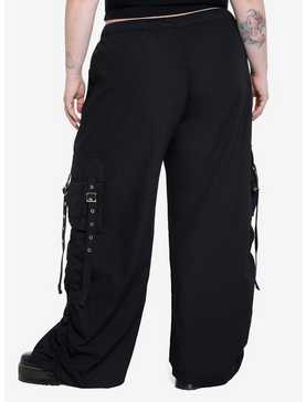 Social Collision Black Grommet Strap Wide Leg Parachute Pants Plus Size, , hi-res