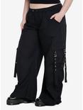 Social Collision Black Grommet Strap Wide Leg Parachute Pants Plus Size, BROWN, alternate