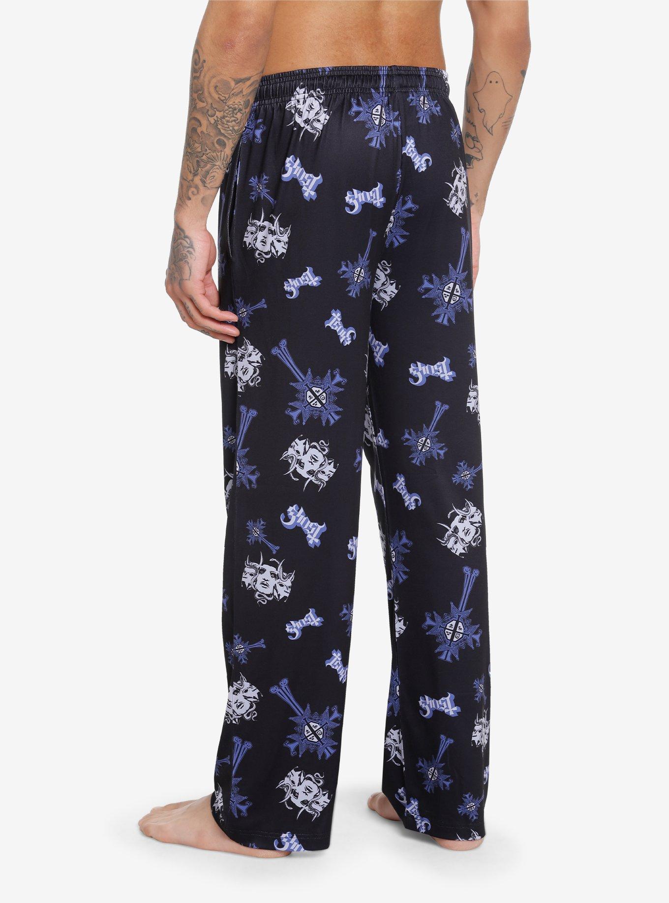 Ghost Icons Allover Print Pajama Pants, BLACK, alternate