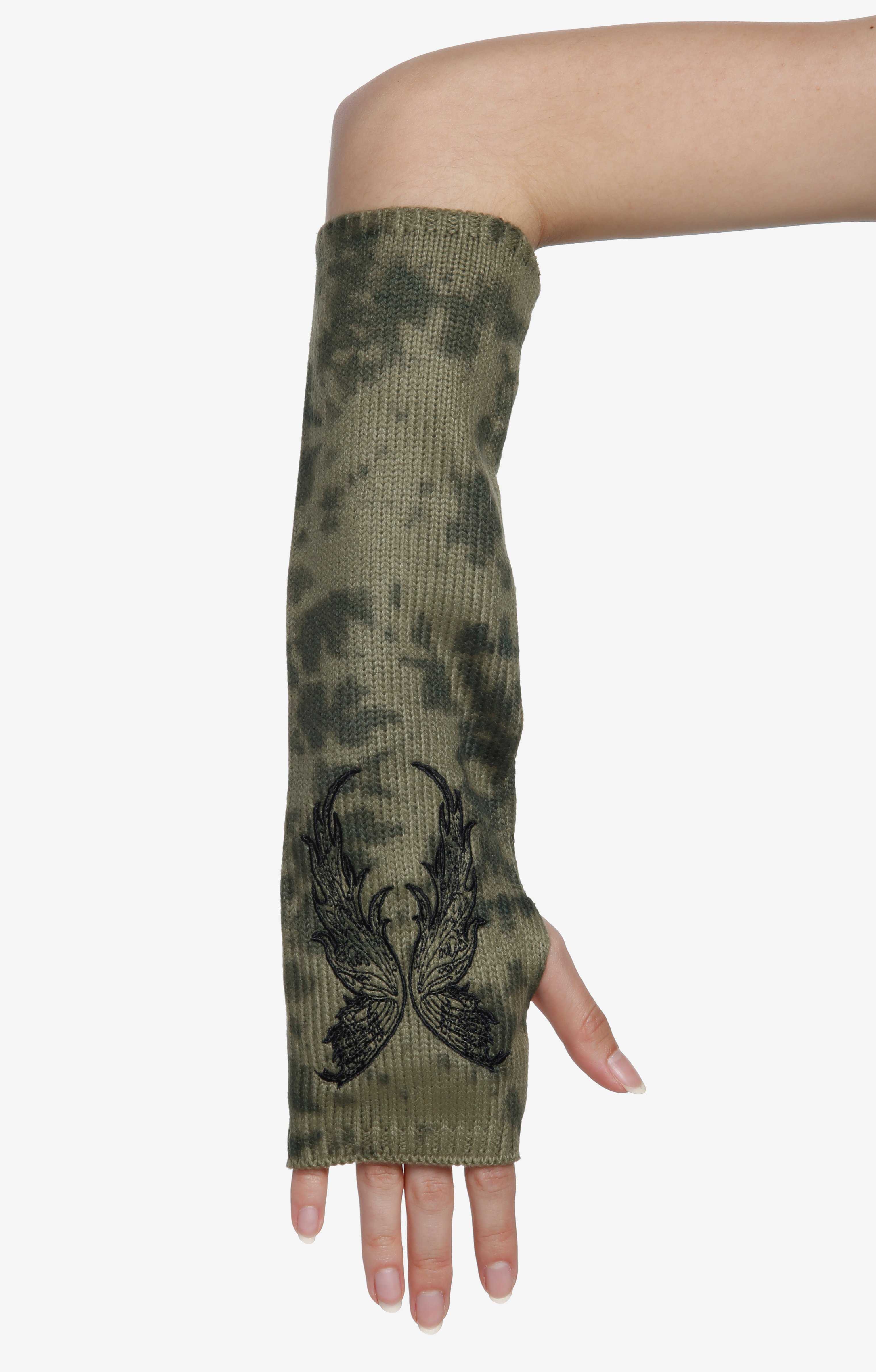 Green Tie-Dye Butterfly Knit Arm Warmers, , hi-res