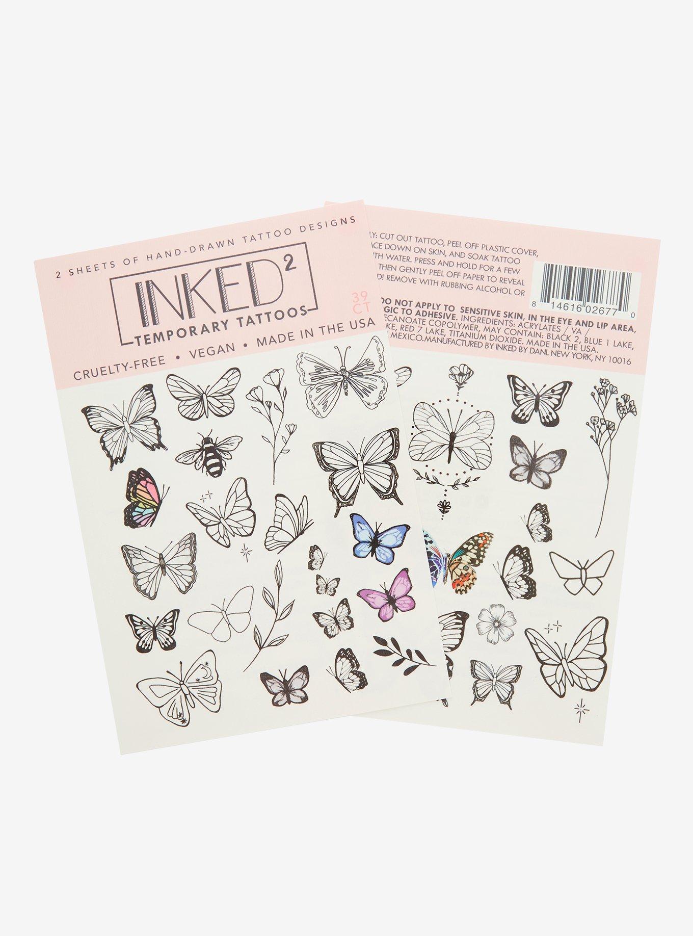 Butterfly Flower Temporary Tattoos, , alternate