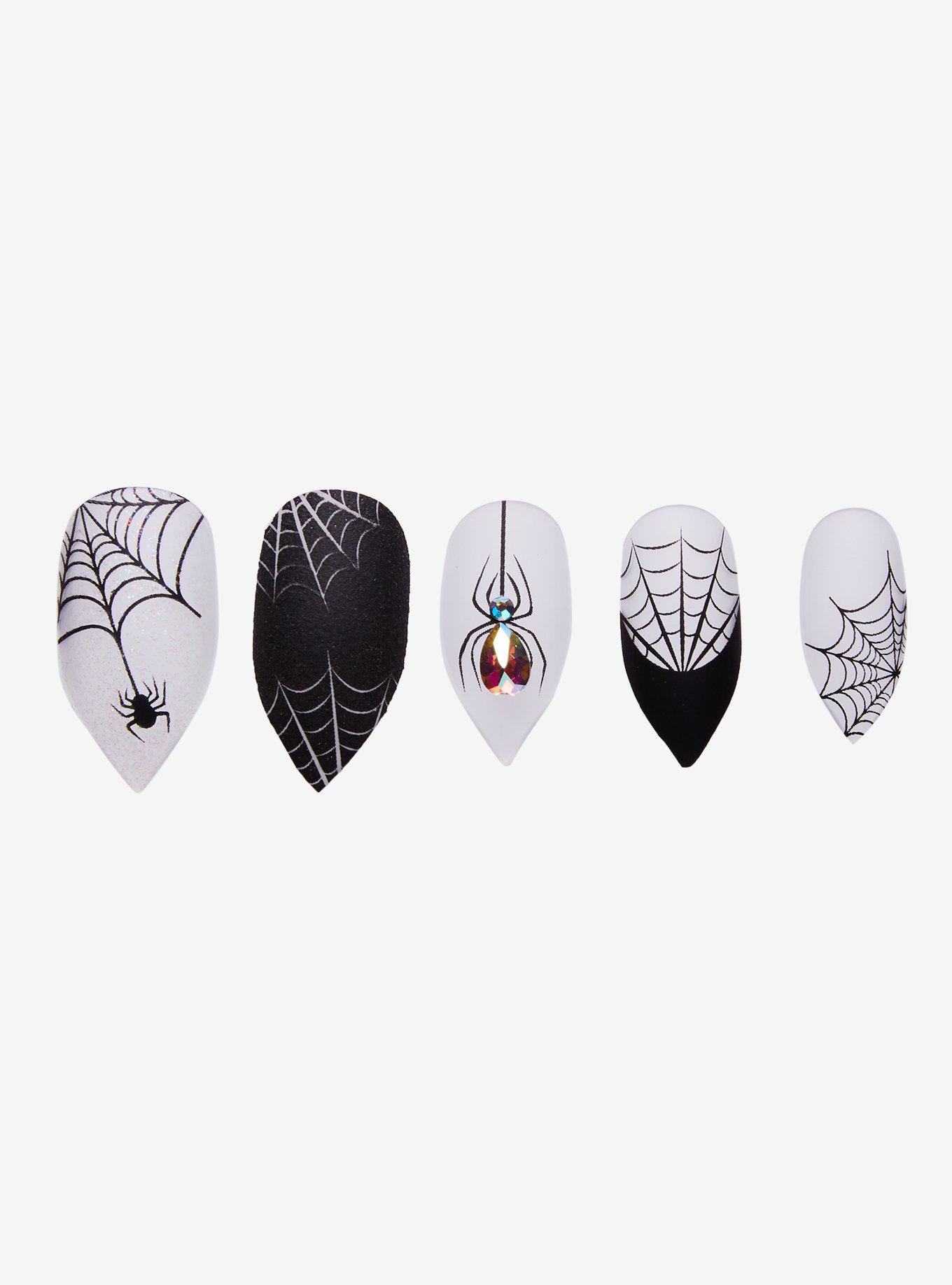 Blackheart Spider Web Glow-In-The-Dark Faux Nail Set, , alternate