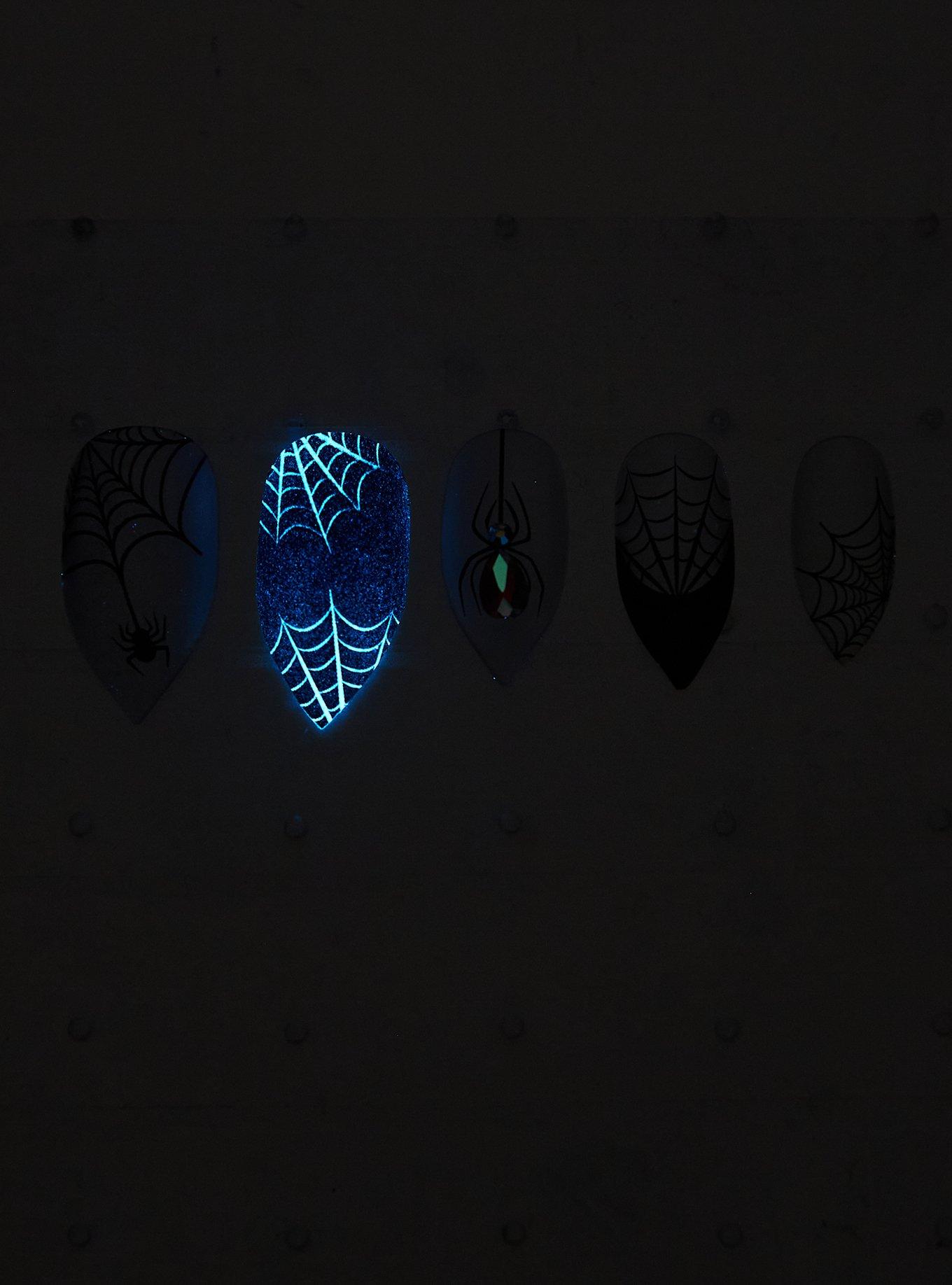 Blackheart Spider Web Glow-In-The-Dark Faux Nail Set, , alternate