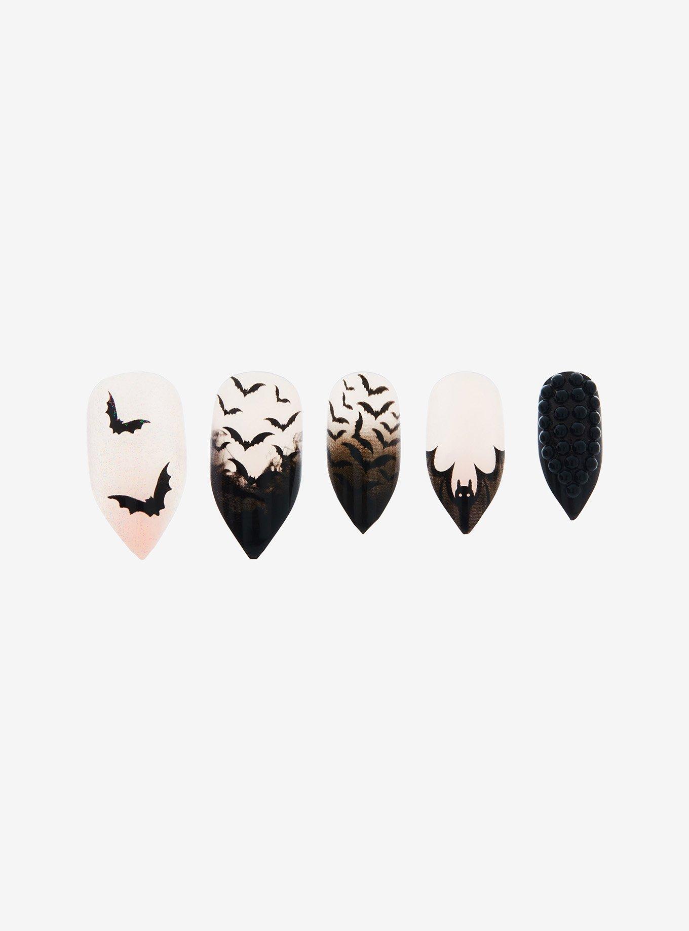 Blackheart Glitter Bat Faux Nail Set, , alternate