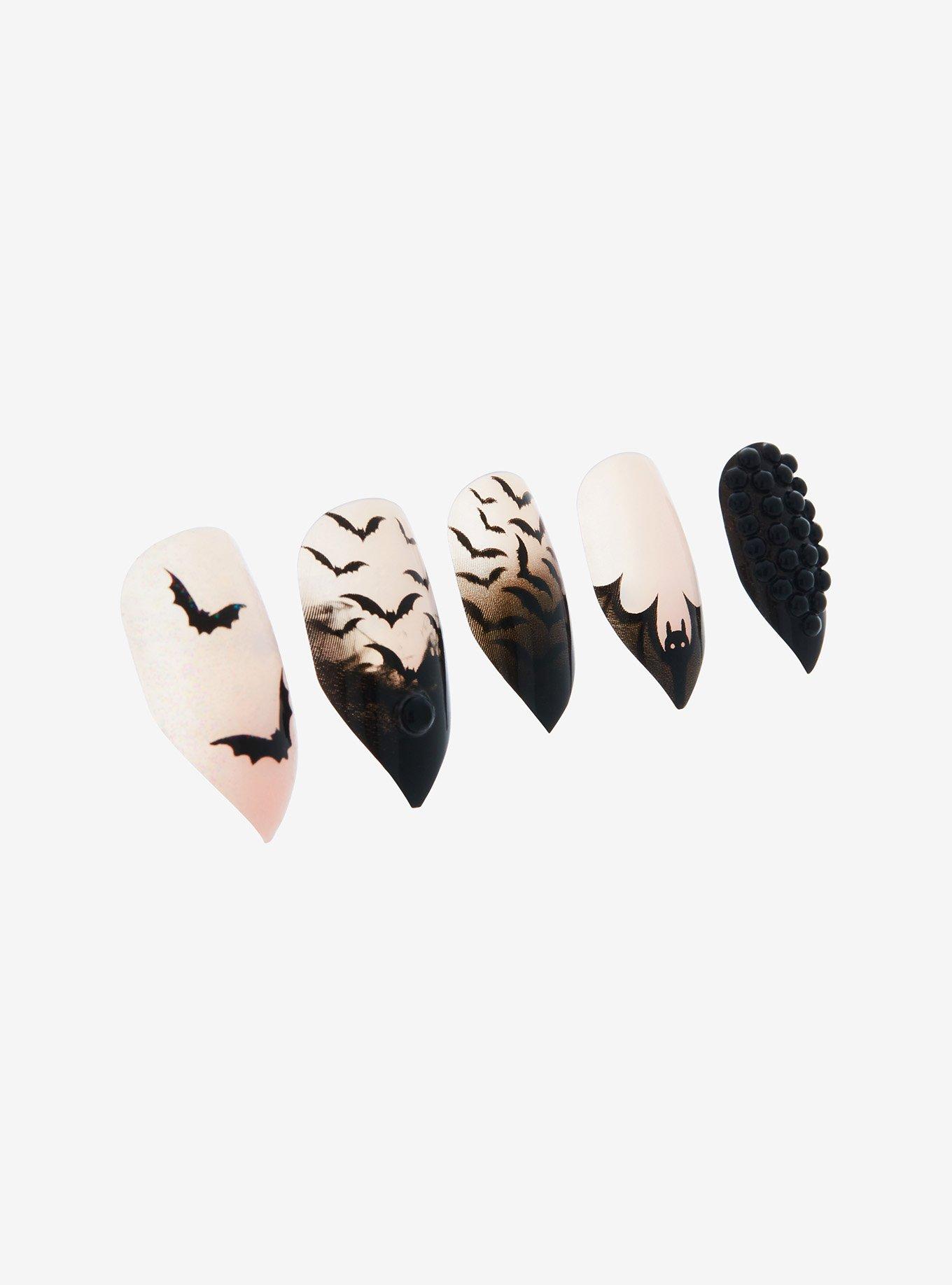 Blackheart Glitter Bat Faux Nail Set, , alternate