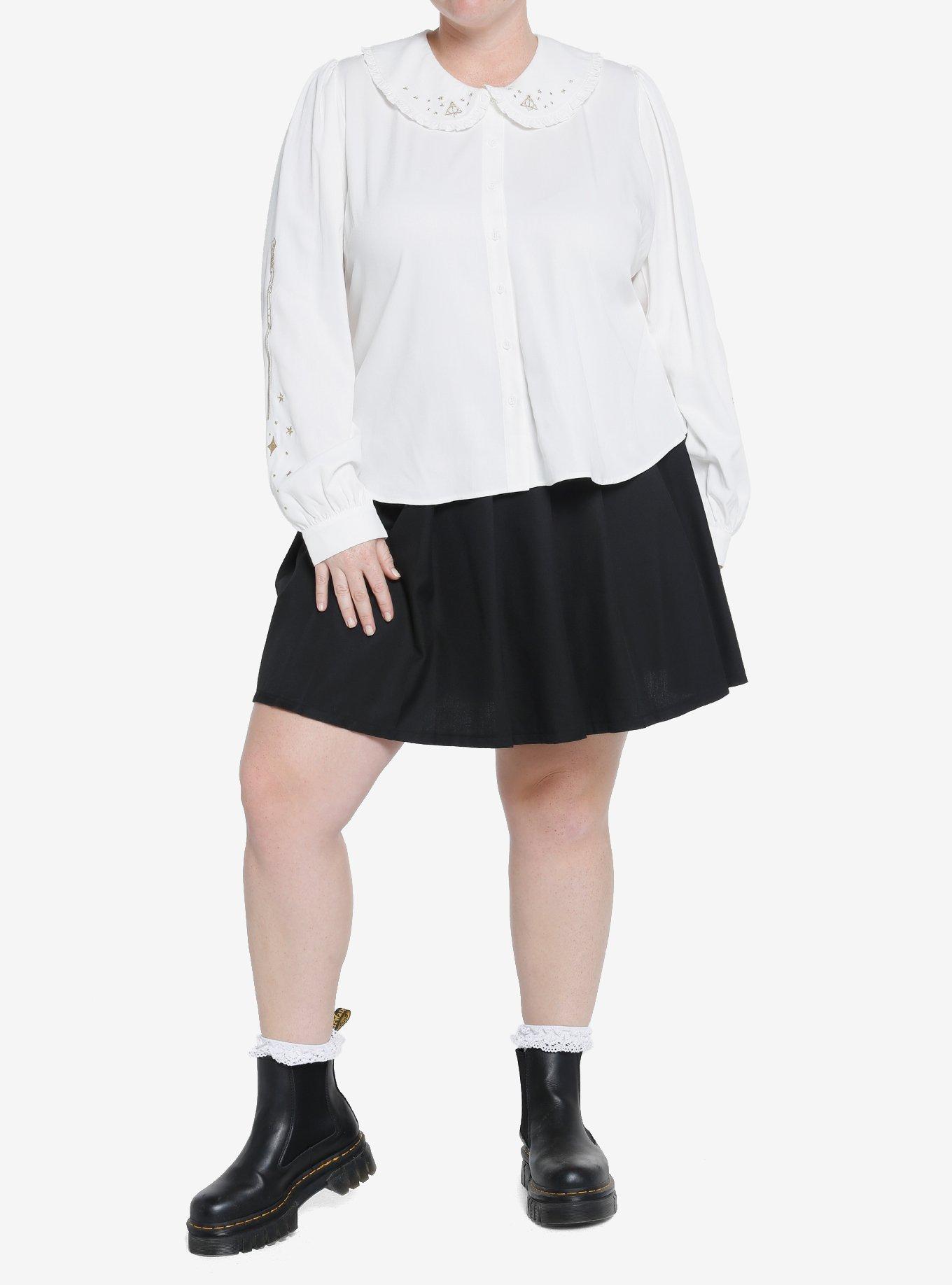 Harry Potter Deathly Hallows Collar Girls Long-Sleeve Woven Button-Up Plus Size, , hi-res