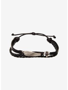 Social Collision Silver Wing Braided Cord Bracelet, , hi-res