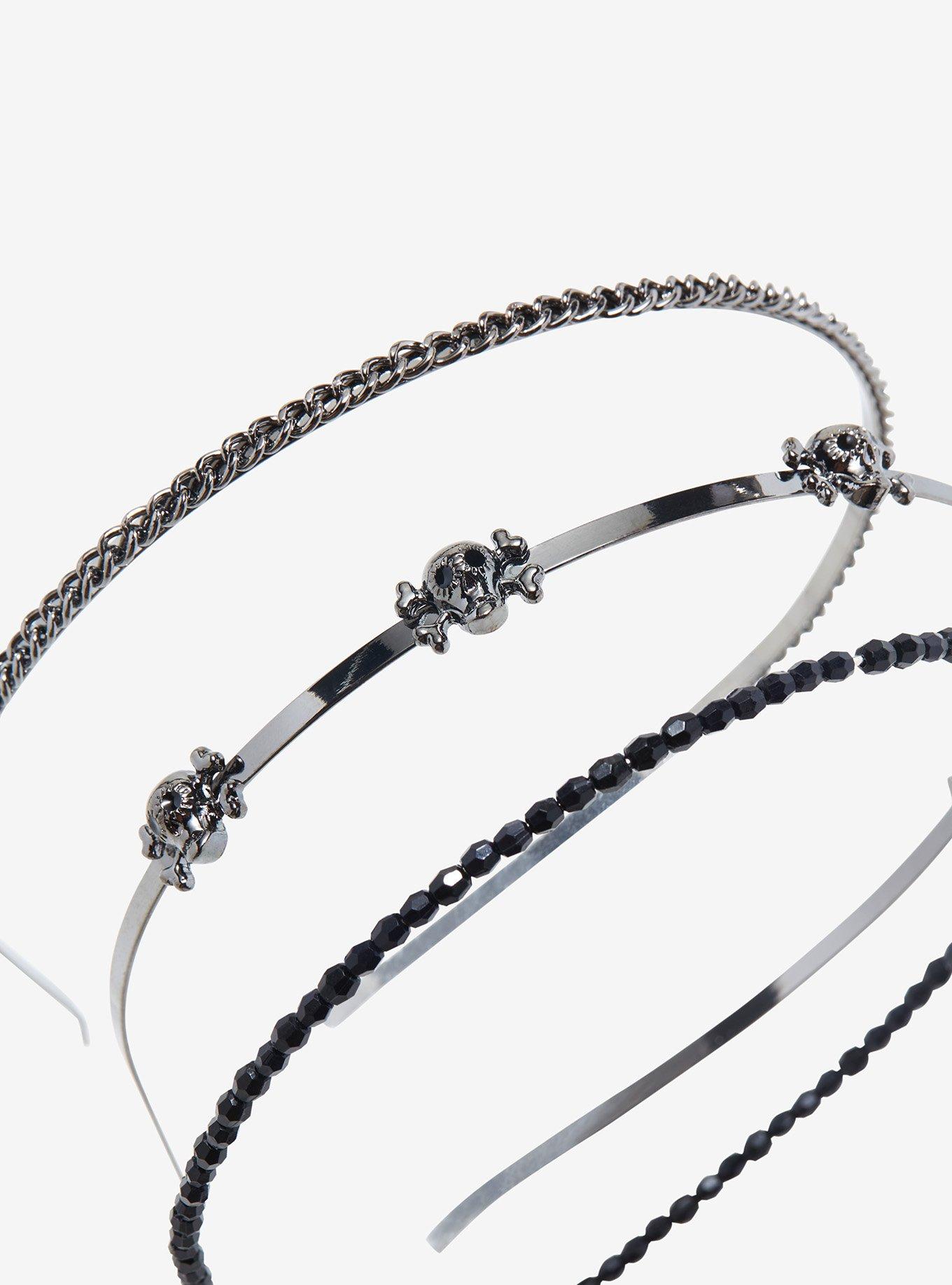 Social Collision Skull Thin Headband Set, , alternate