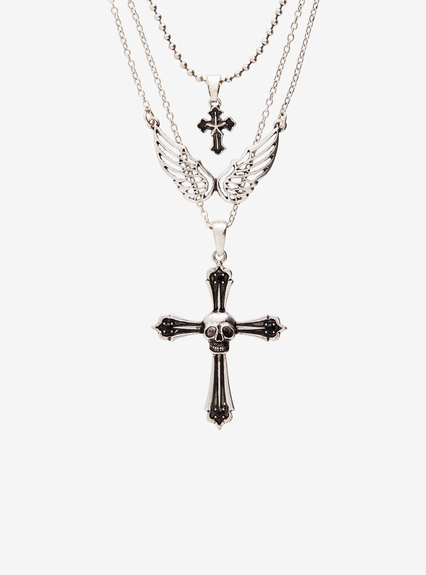 Social Collision Wing Cross Necklace Set, , alternate