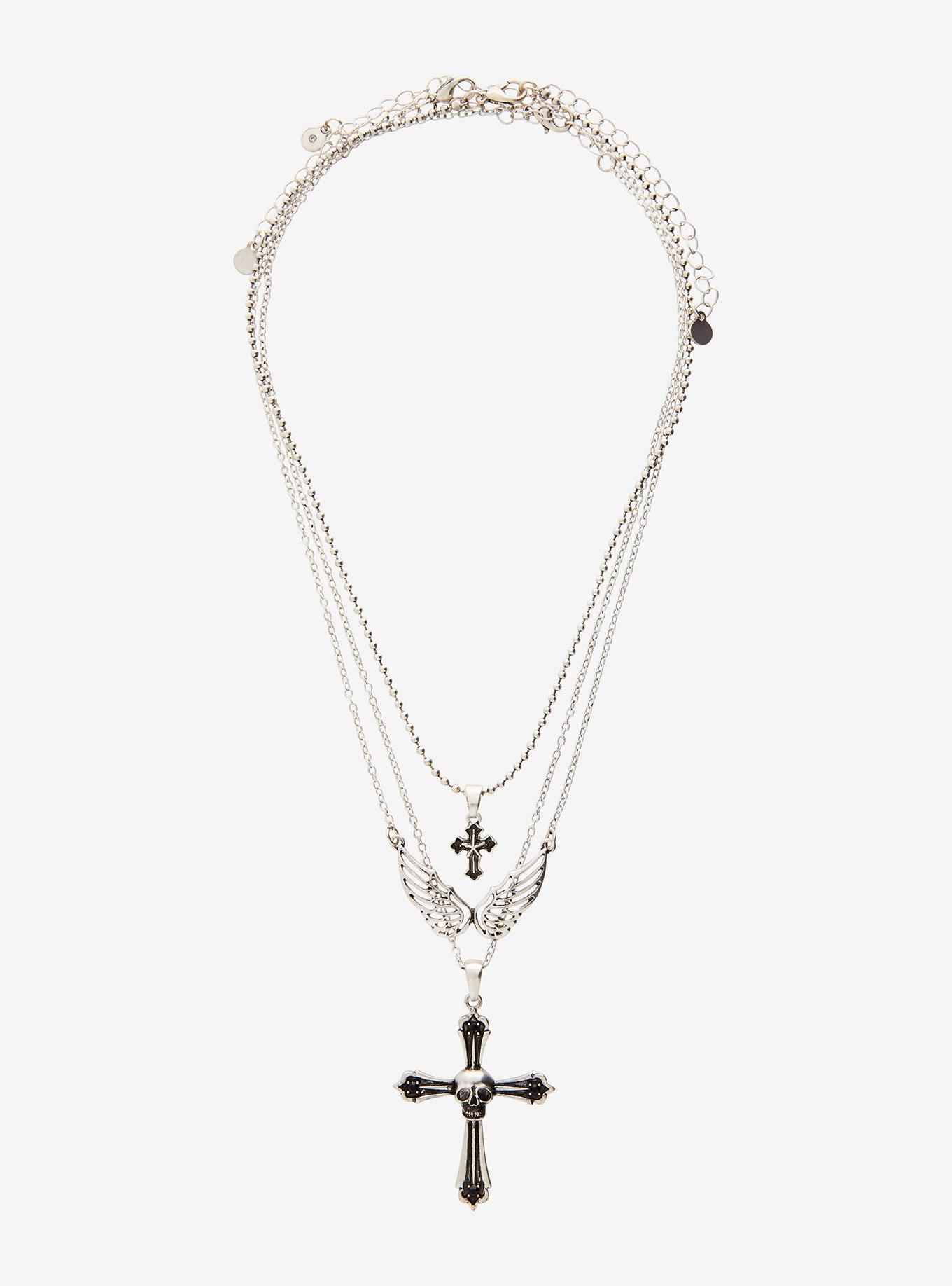 Social Collision Wing Cross Necklace Set, , alternate