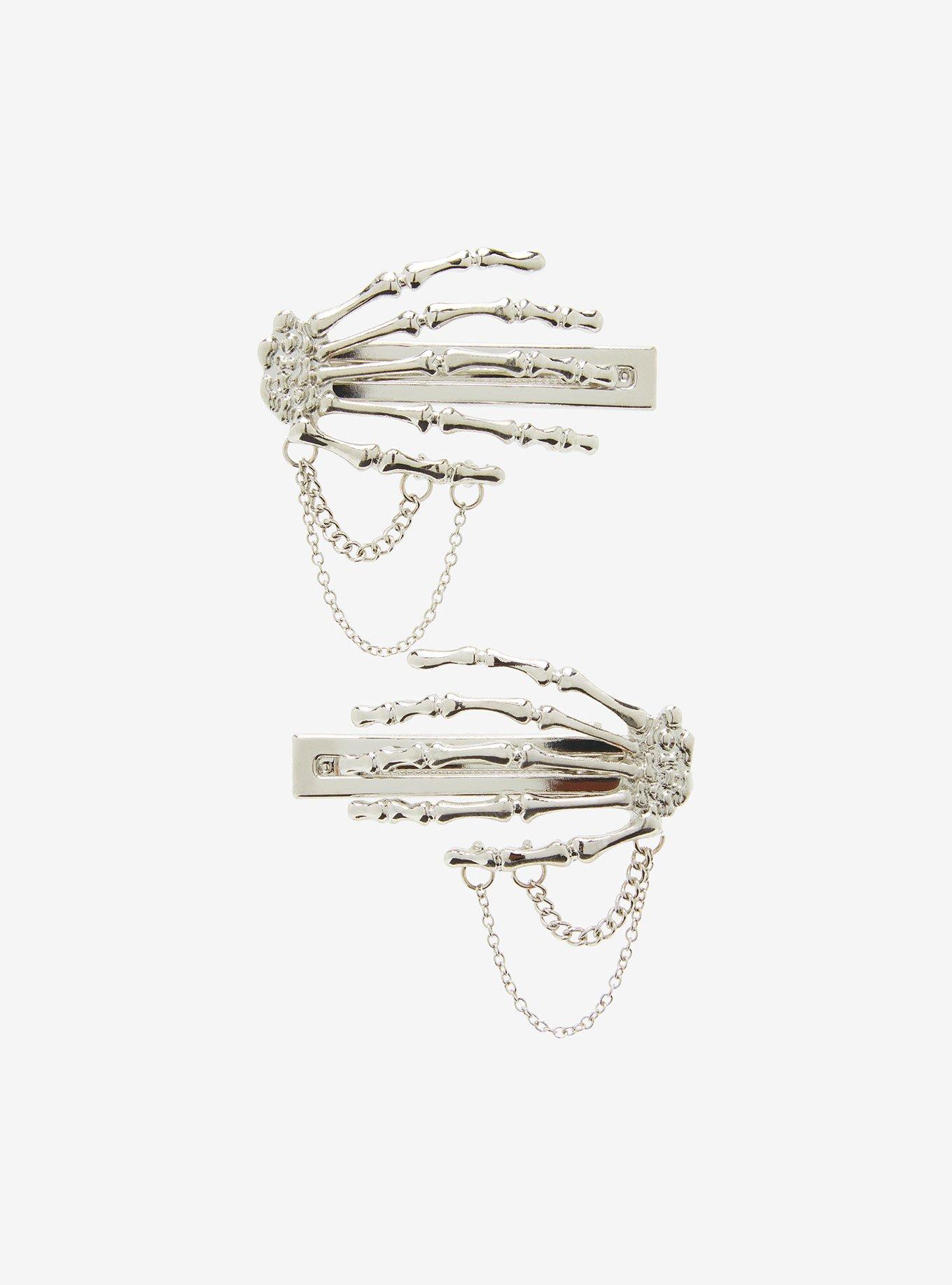 Social Collision Skeleton Hand Chain Hair Clip Set, , alternate