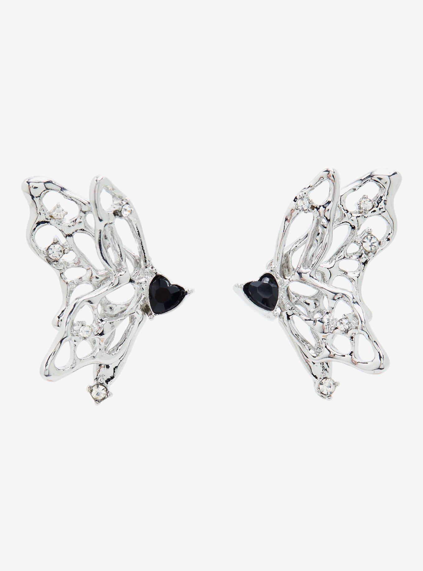 Thorn & Fable Black Heart Wings Earring Set, , alternate