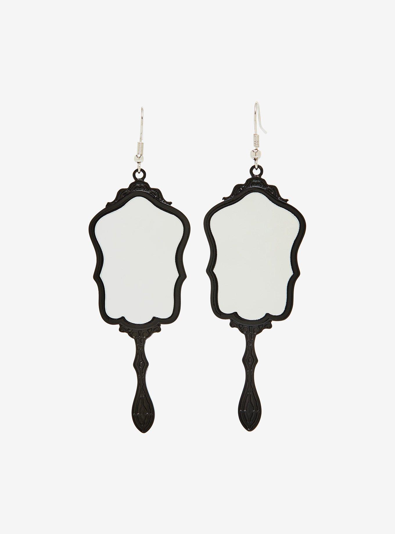 Black Ornate Mirror Drop Earrings, , alternate