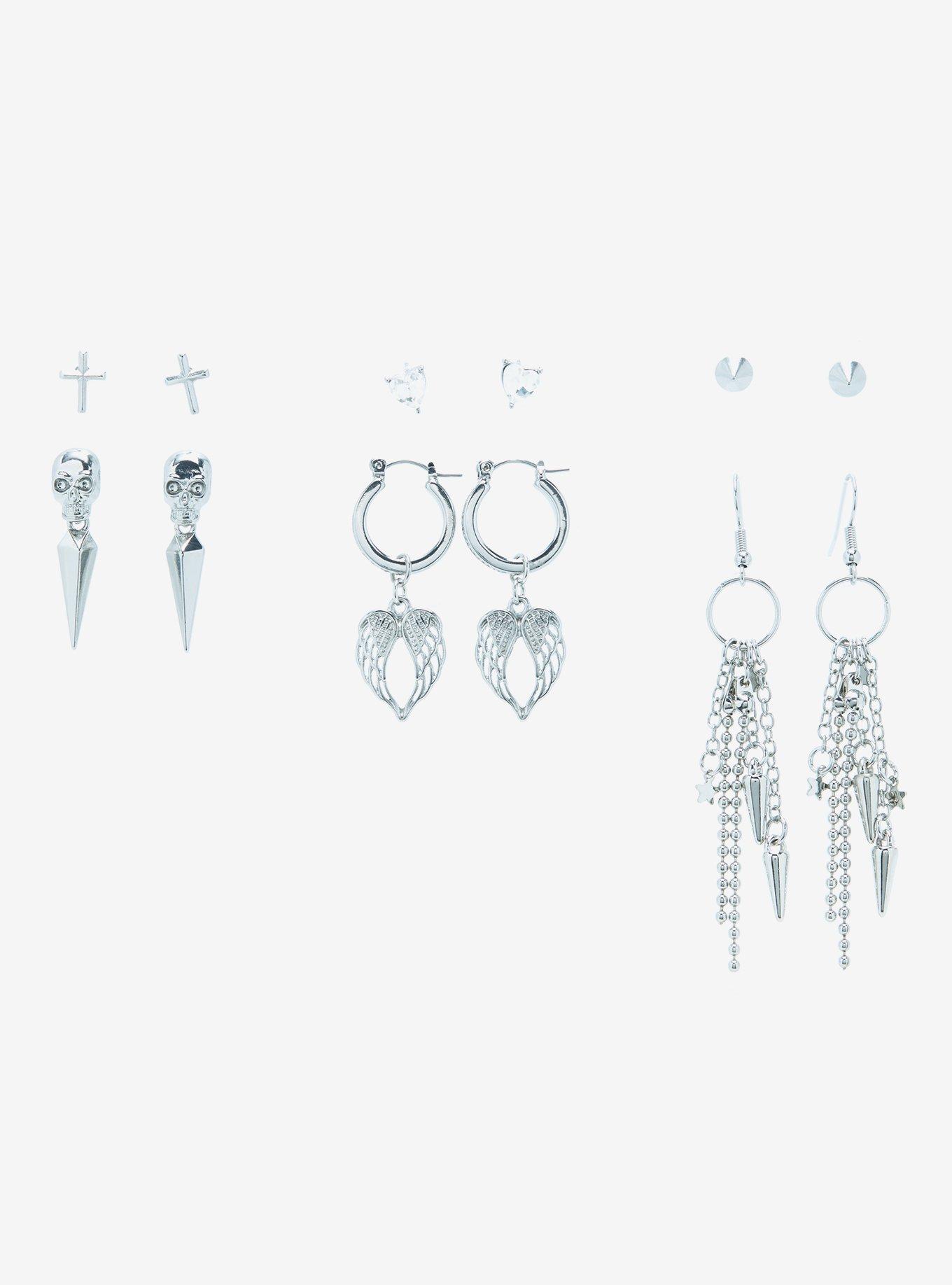 Spike Wing Heart Earring Set, , alternate