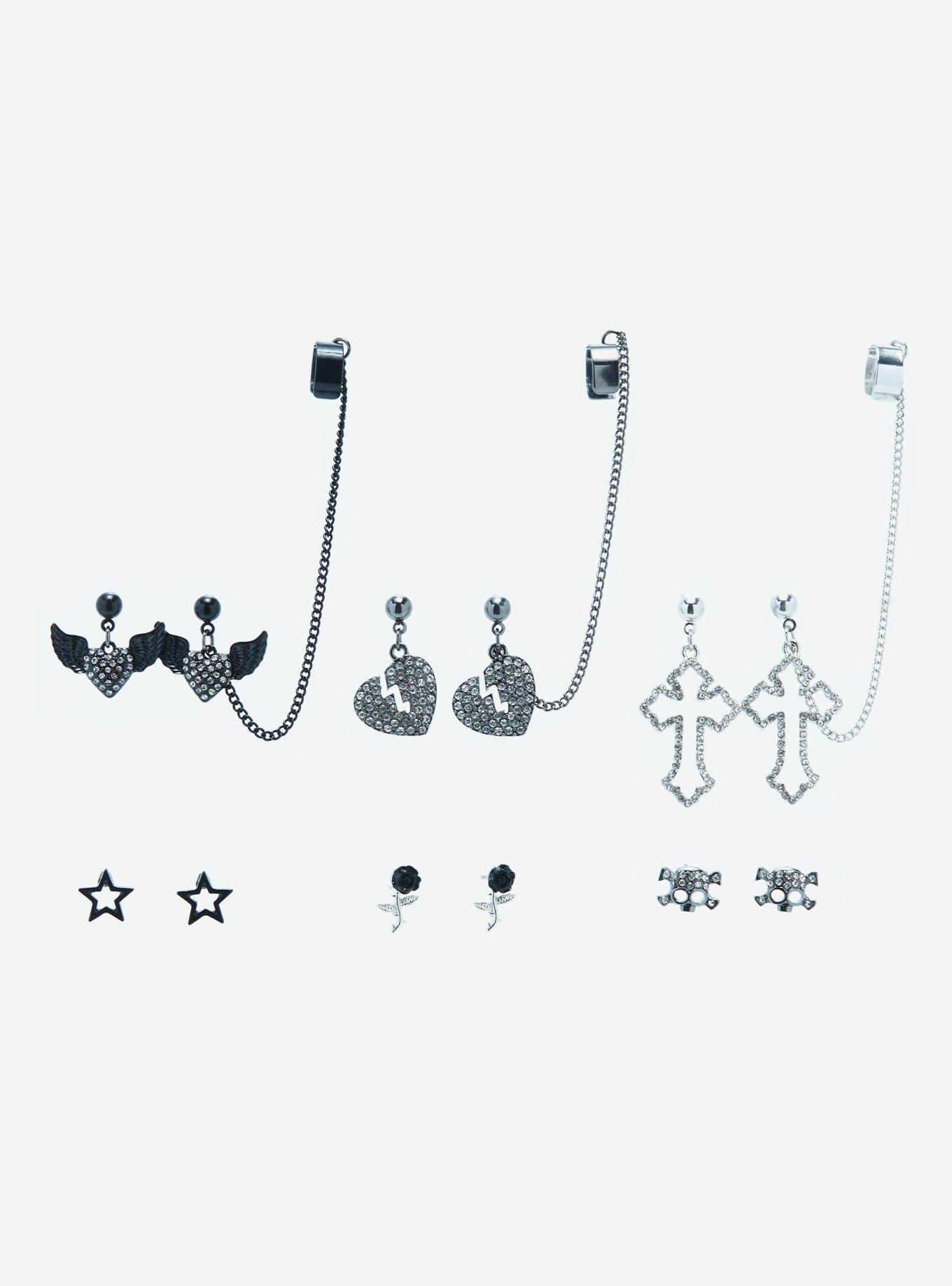 Heart Wing Cross Cuff Earring Set, , alternate