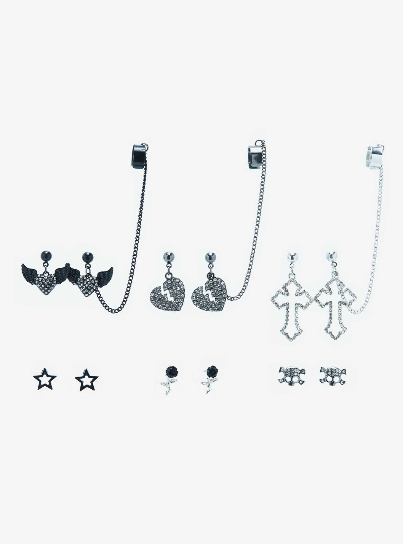 Heart Wing Cross Cuff Earring Set, , hi-res