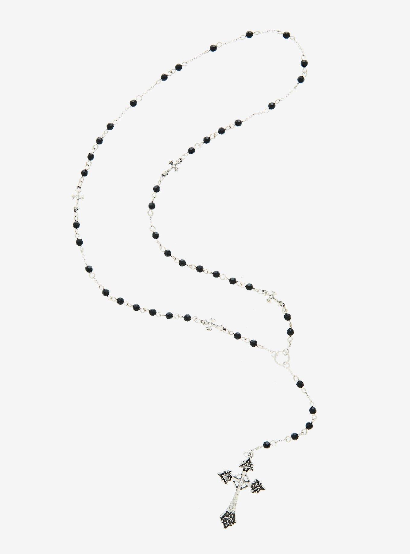 Cross Bead Rosary Necklace, , alternate