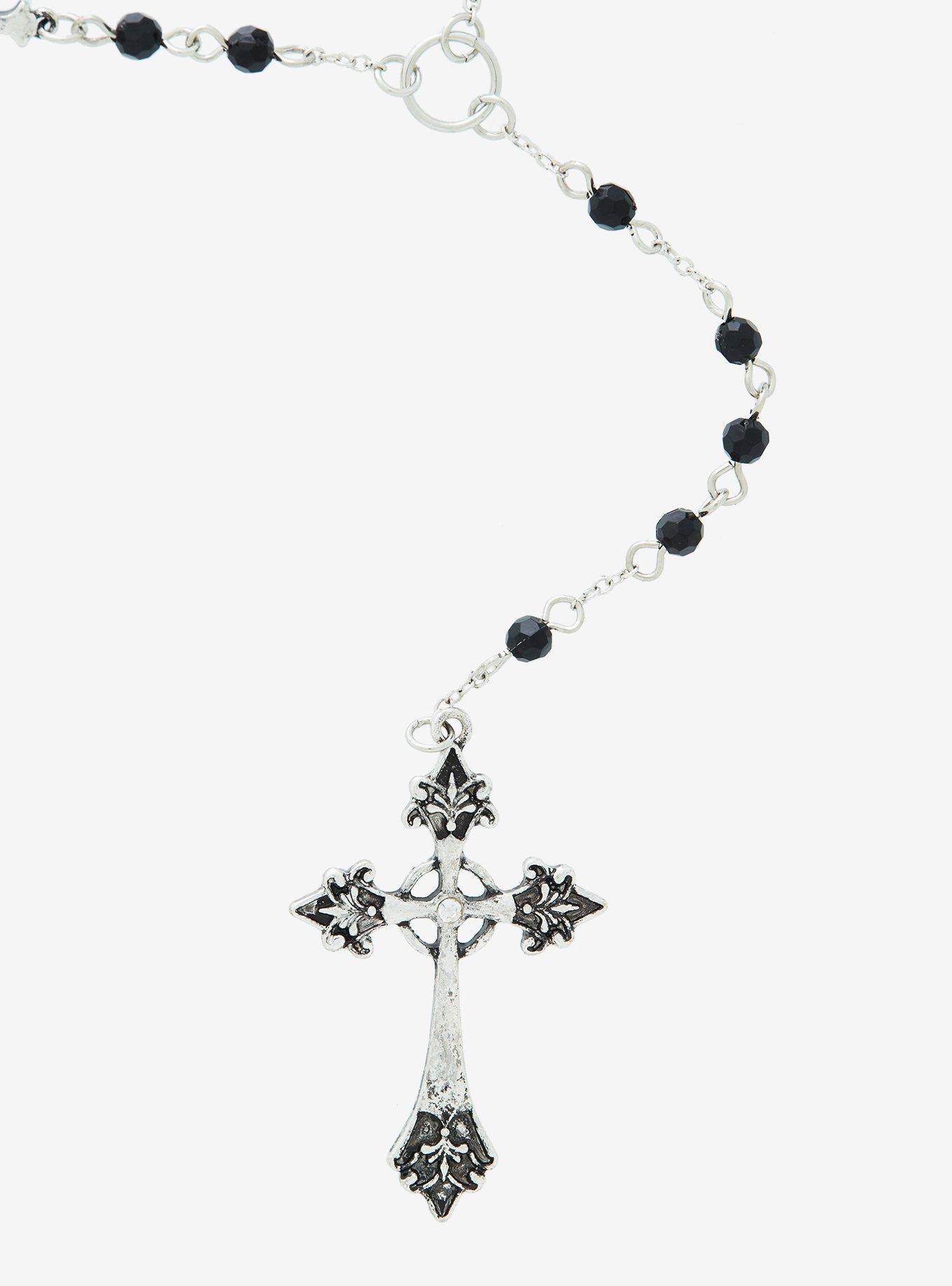 Cross Bead Rosary Necklace, , alternate