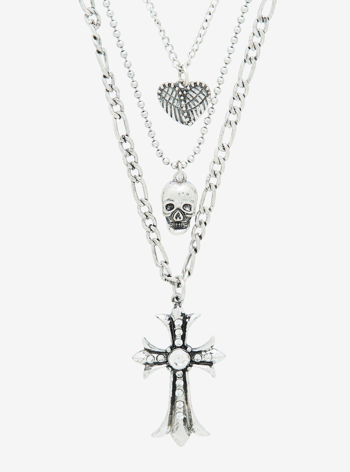 Cross Skull Heart Necklace Set, , alternate