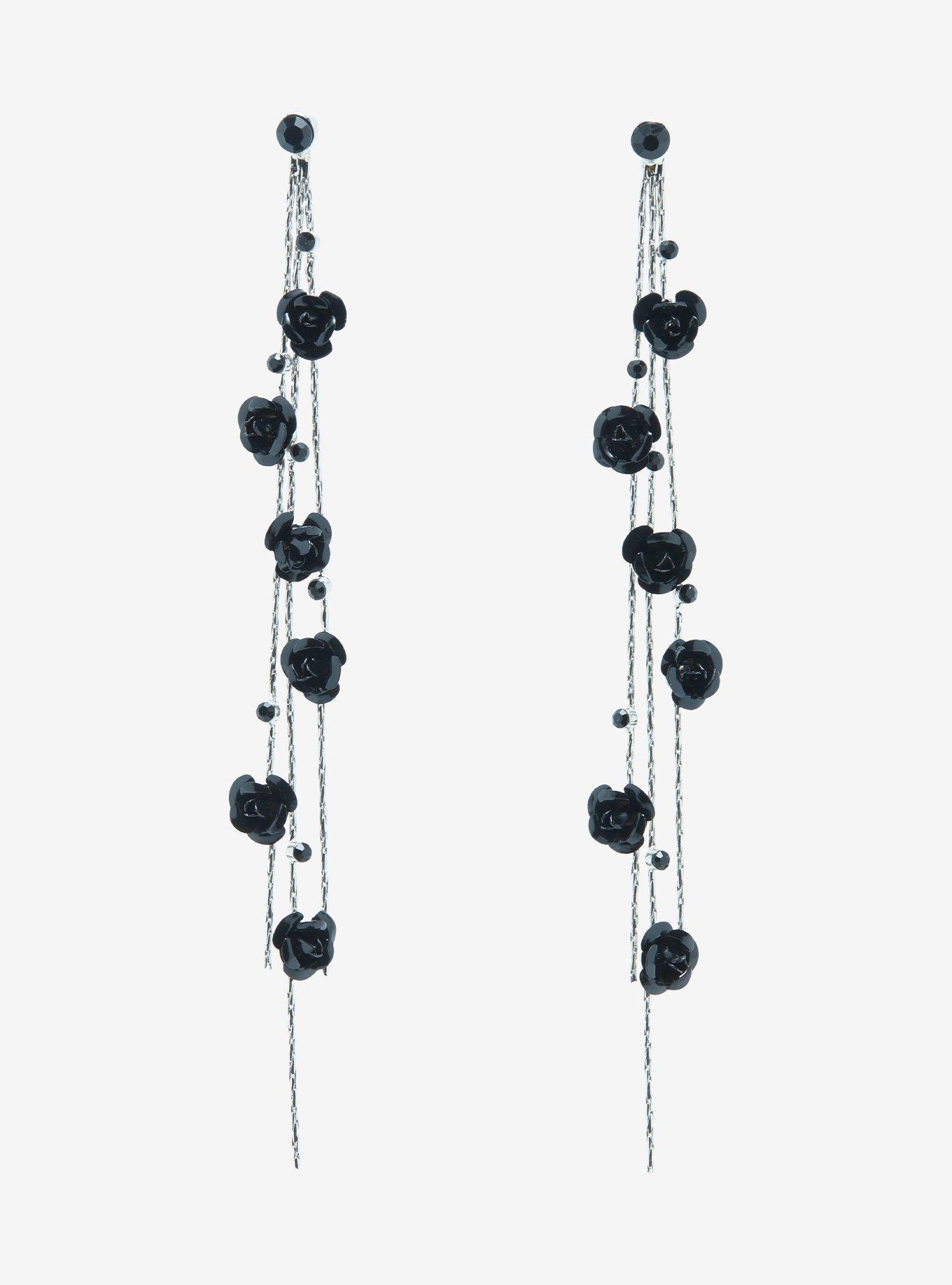 Black Rose Drop Earrings, , alternate