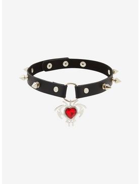 Spiked Red Heart Stud Choker, , hi-res