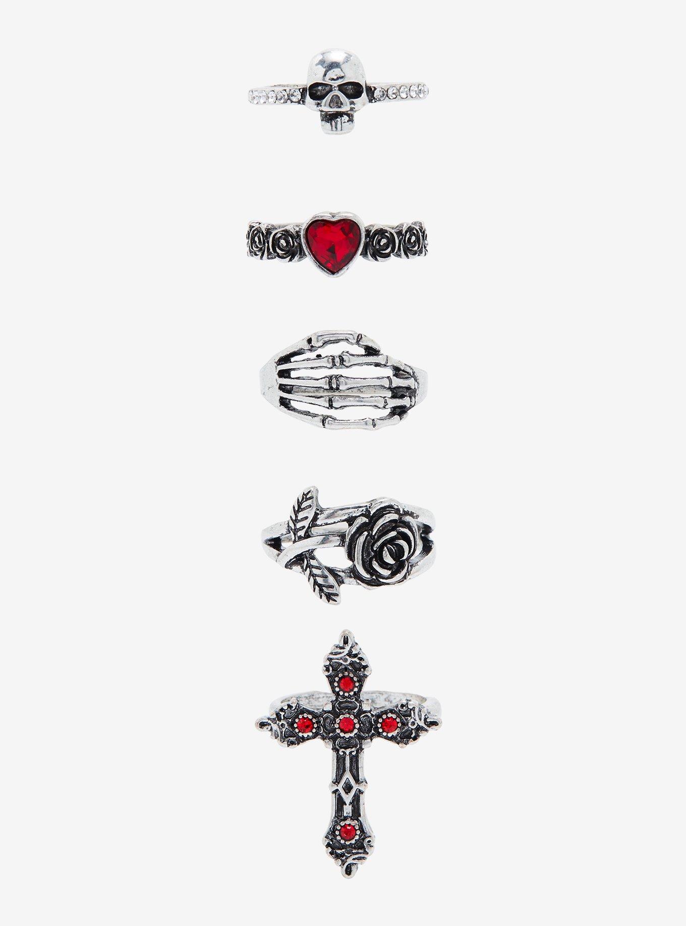 Skull Rose Cross Ring Set, , alternate