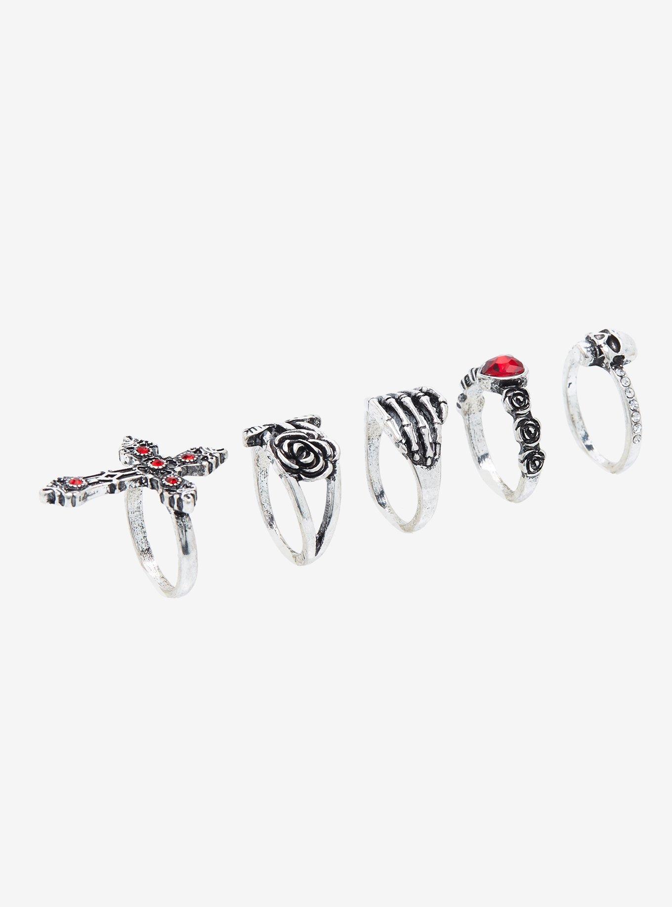 Skull Rose Cross Ring Set, , alternate
