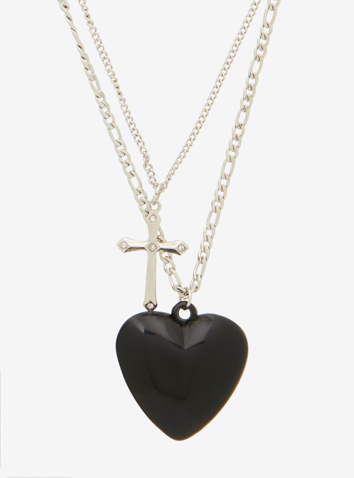 Black Heart Cross Safety Pin Choker Necklace Set, , alternate