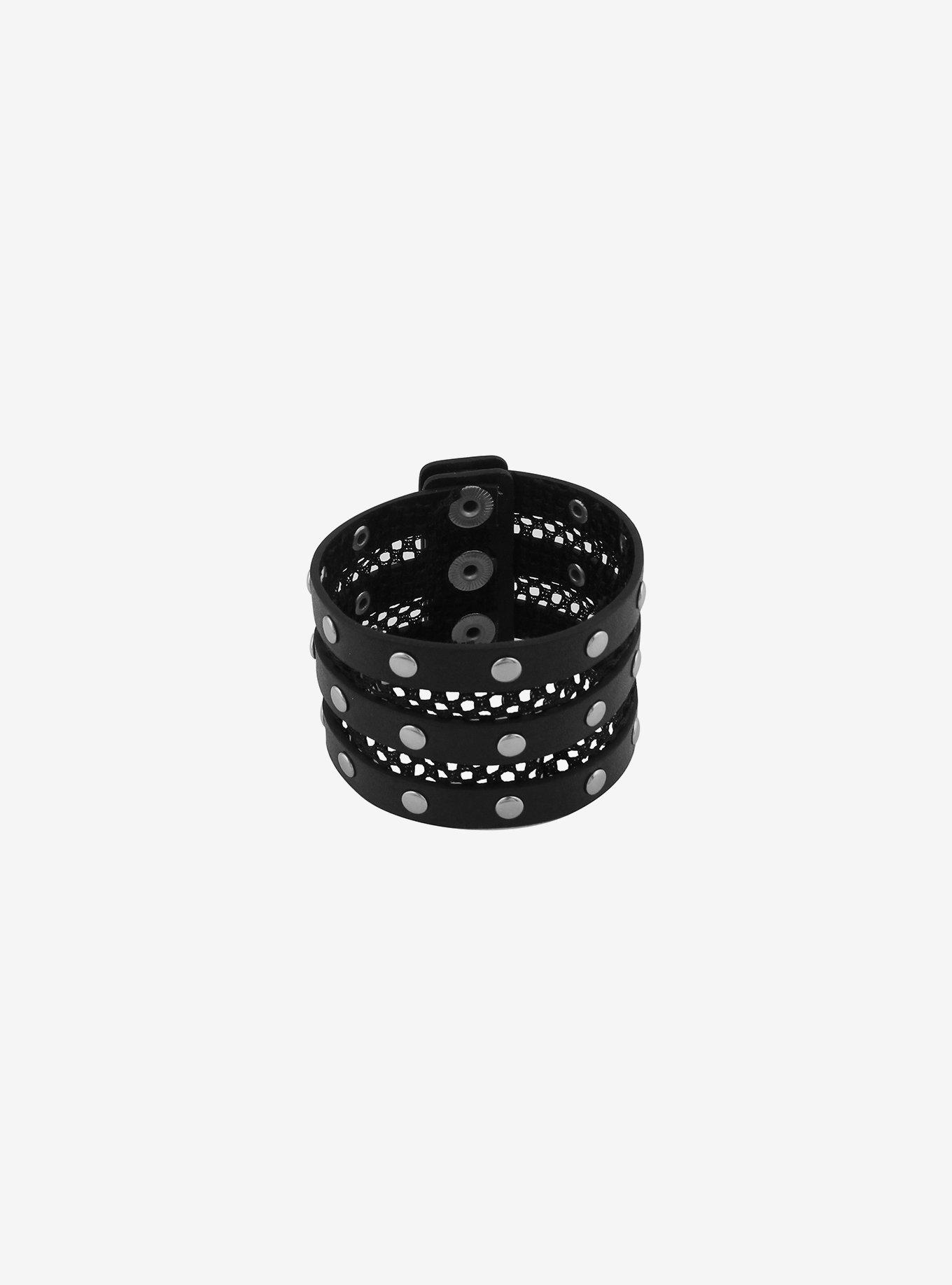 Social Collision Studded Mesh Cuff Bracelet, , hi-res