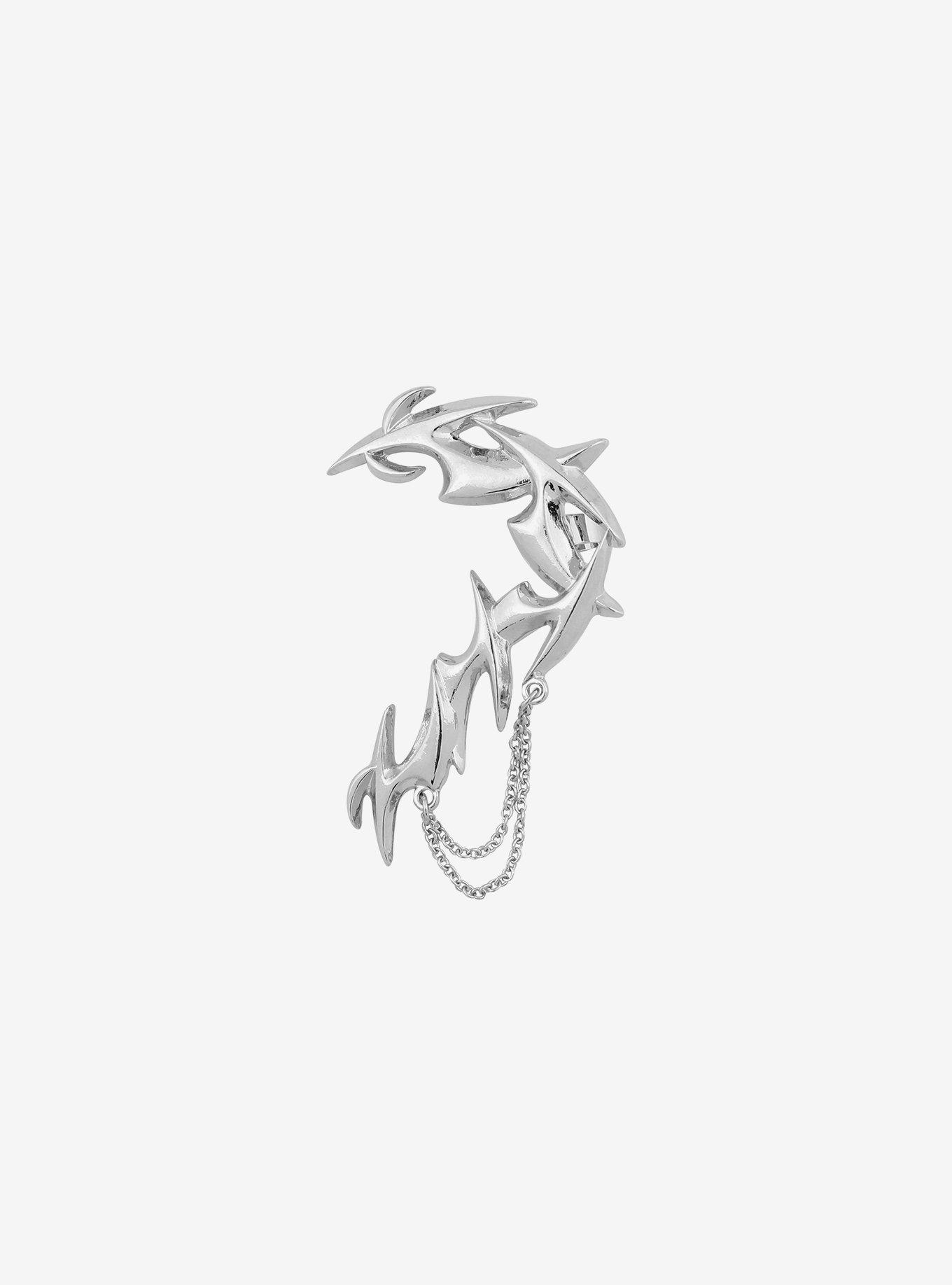 Social Collision Silver Jagged Chain Ear Cuff, , alternate