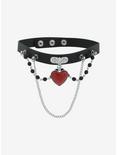 Red Heart Bead Chain Faux Leather Choker, , alternate