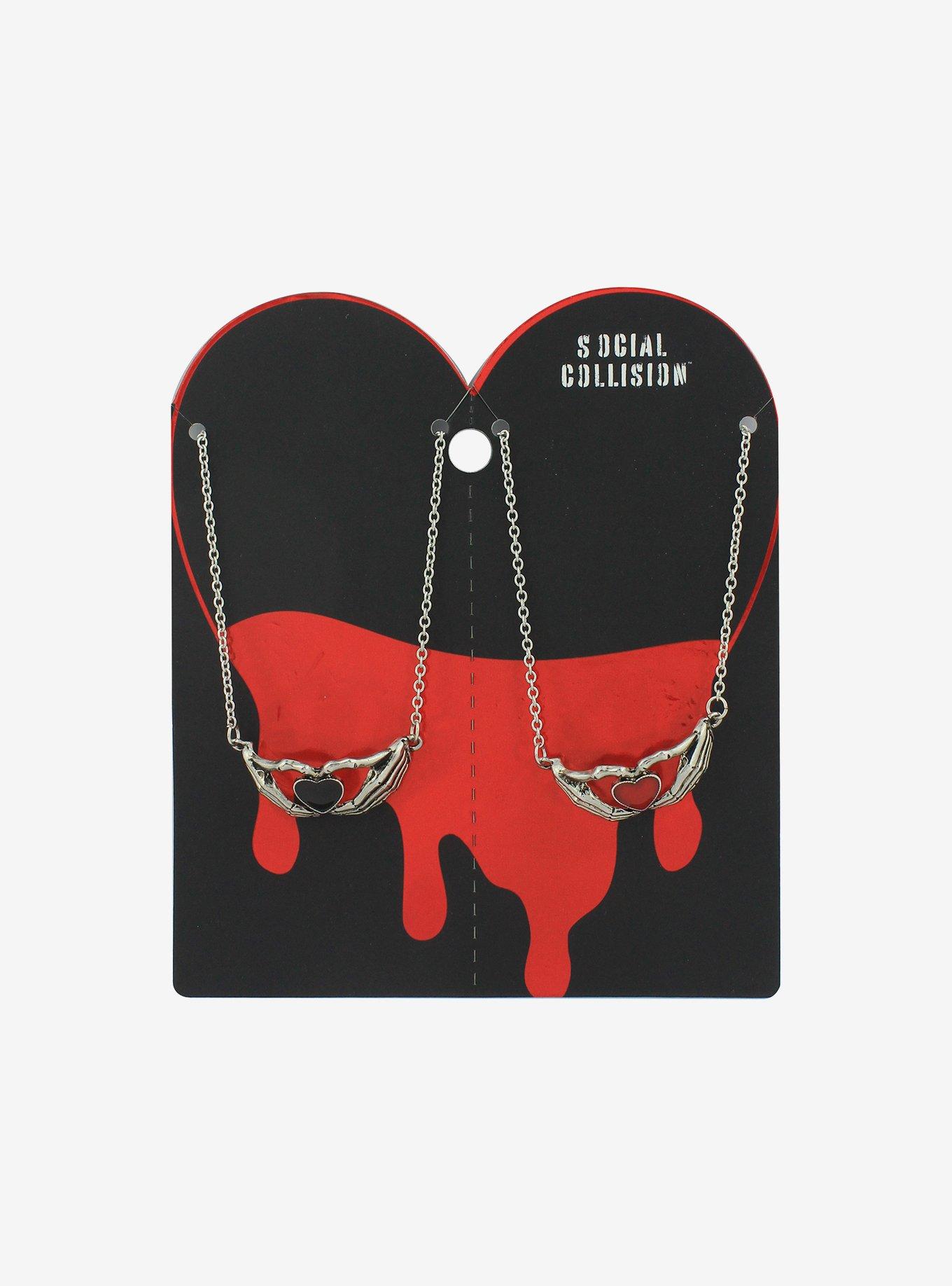Skeleton Hands Heart Best Friend Necklace Set, , alternate
