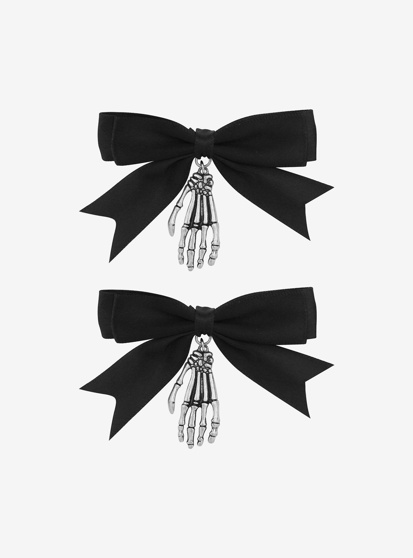 Social Collision Black Bow Skeleton Hair Clip Set, , alternate