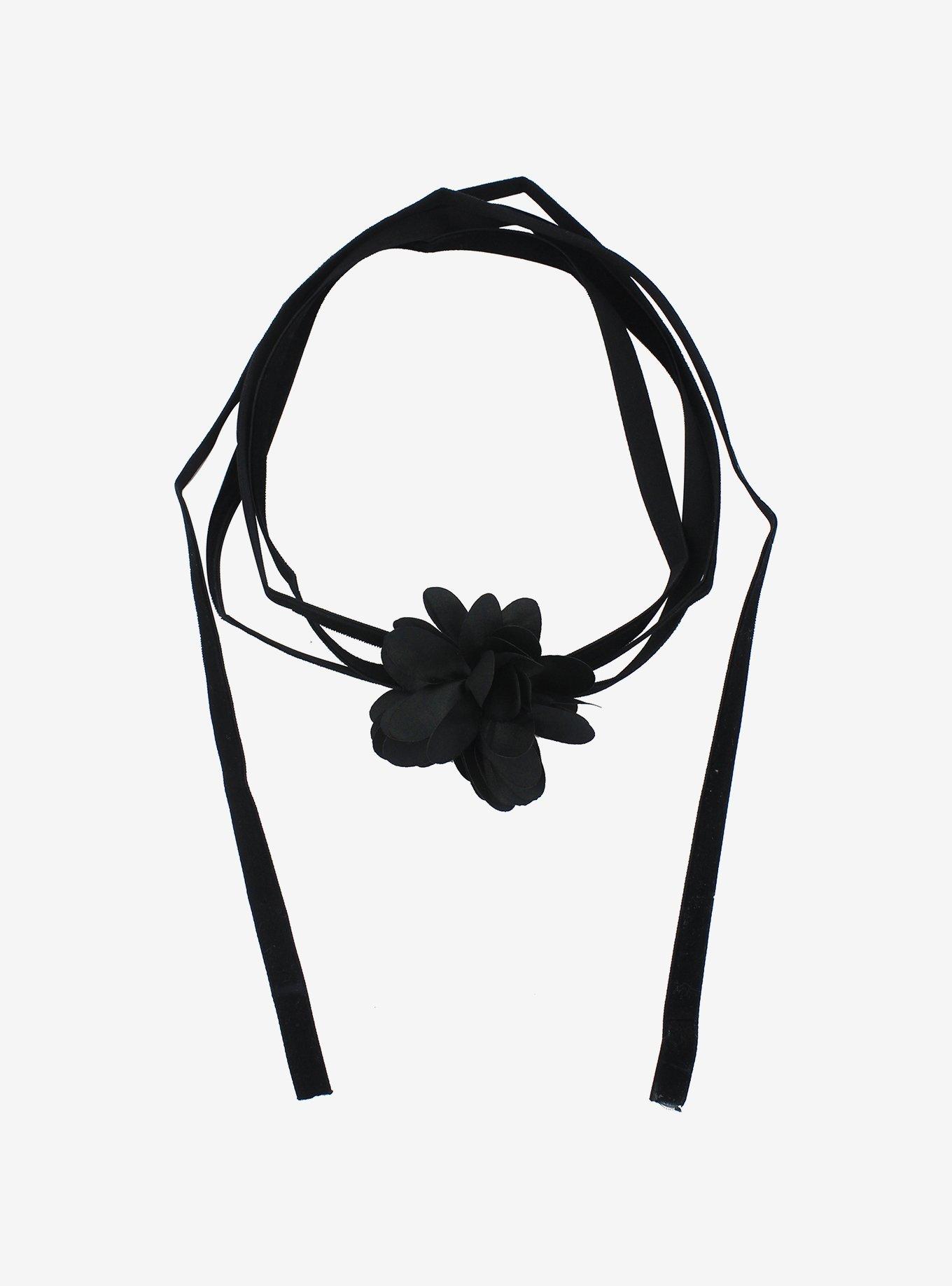 Social Collision Black Flower Wrap Choker, , alternate