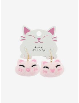 Sweet Society Pink Kitty Plush Earrings, , hi-res