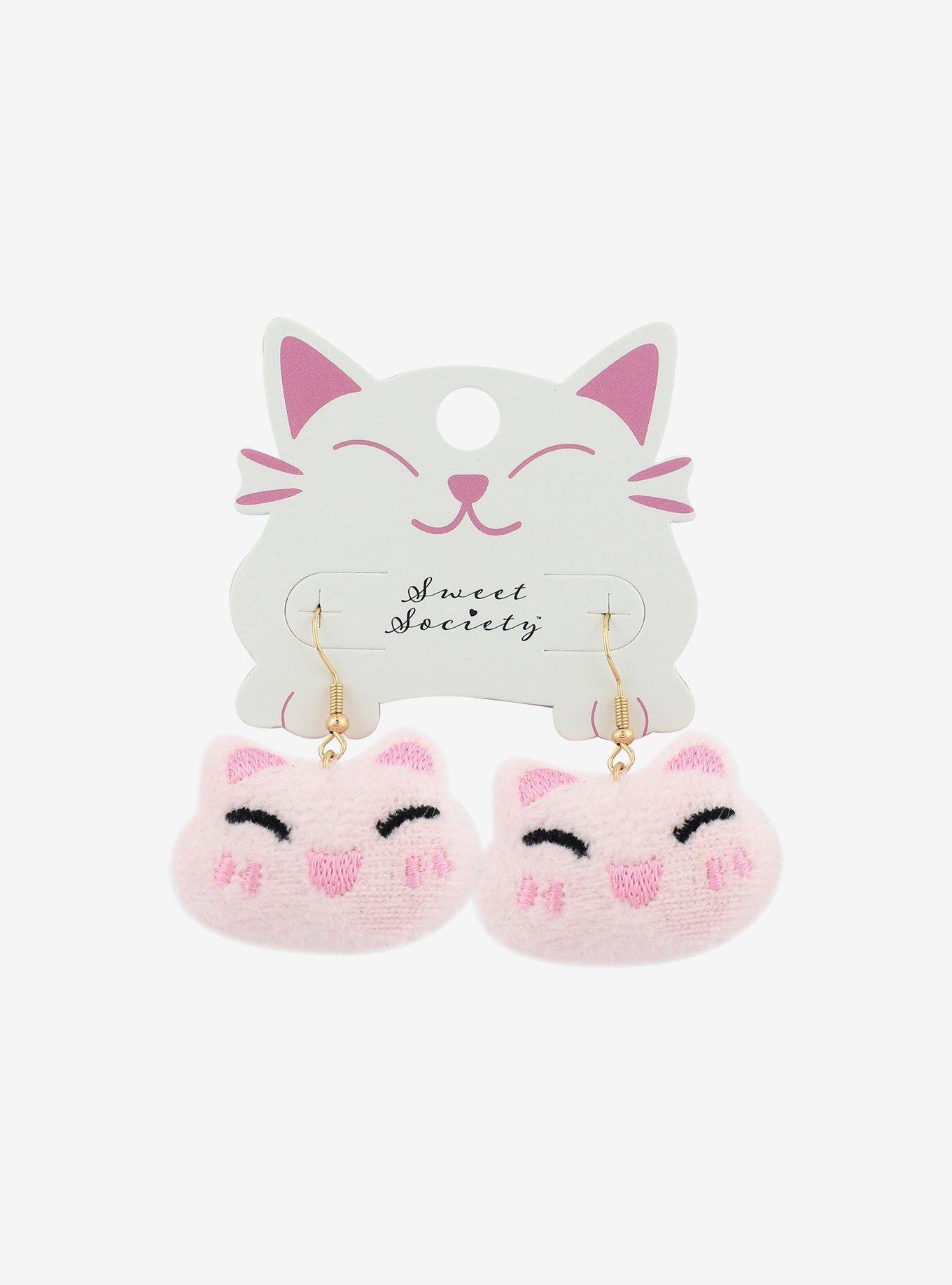 Sweet Society Pink Kitty Plush Earrings, , alternate
