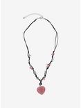 Social Collision Pink Heart Stone Cord Necklace, , alternate