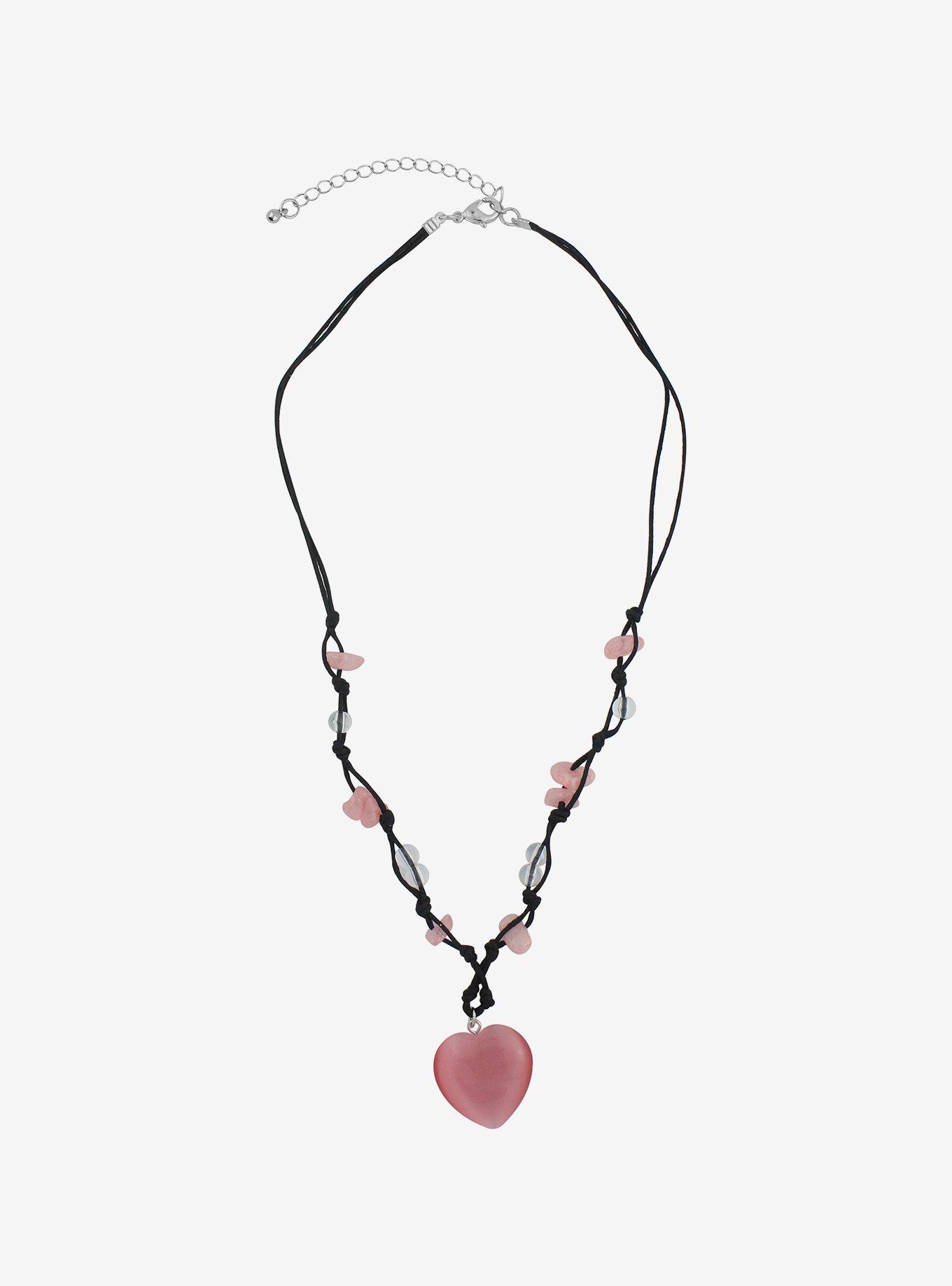 Social Collision Pink Heart Stone Cord Necklace, , alternate