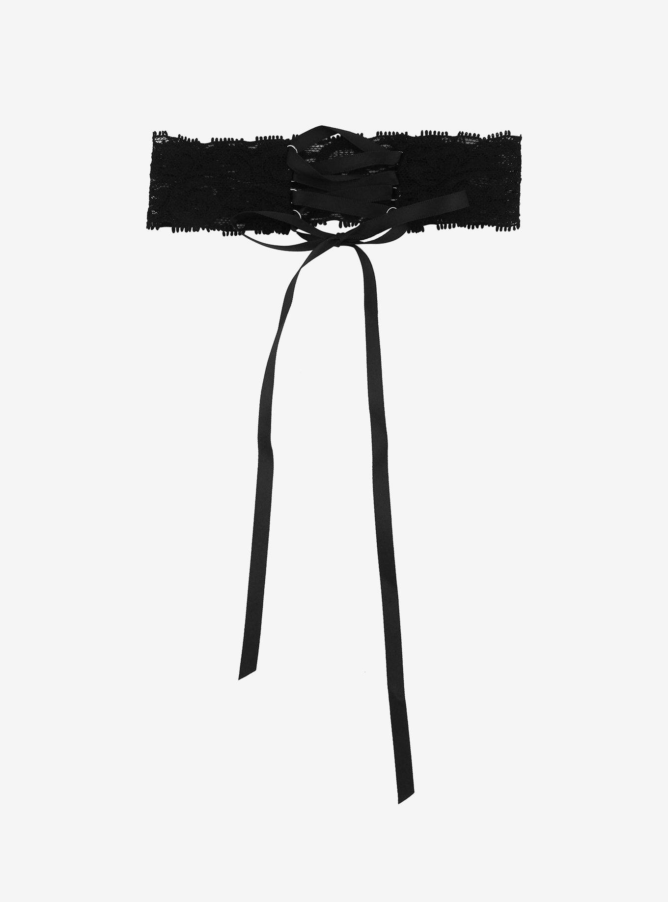 Social Collision Black Lace-Up Choker, , alternate