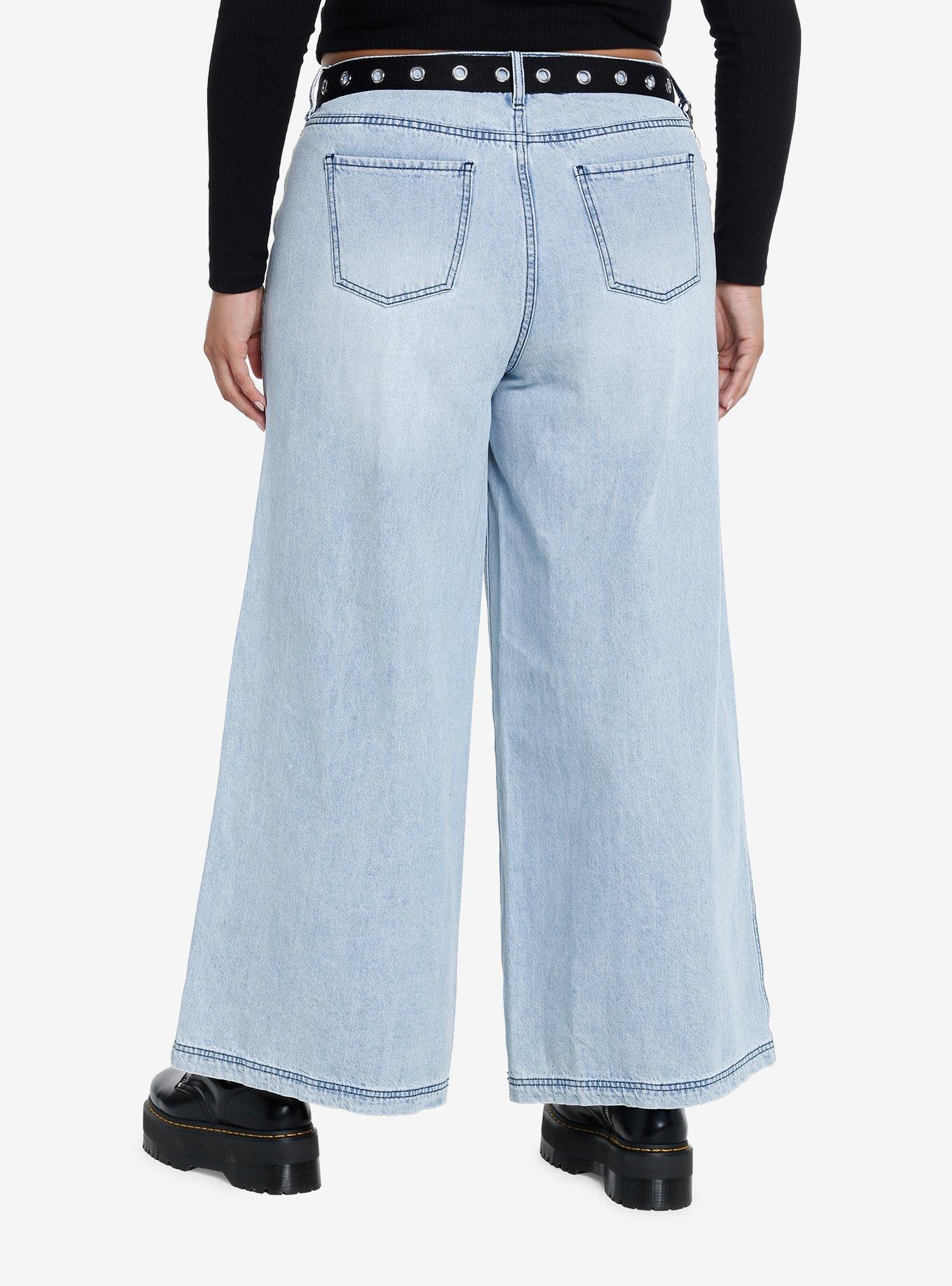 Universal Monsters Patch Chain Wide Leg Denim Pants With Belt Plus Size, BLACK, alternate