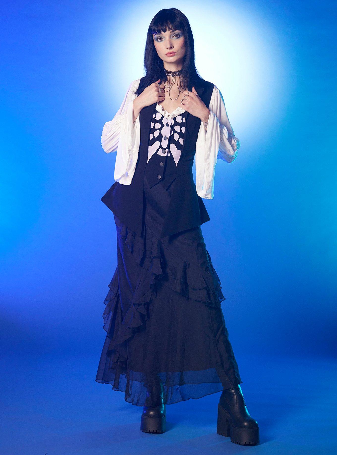 Corpse Bride Skeleton Hi-Low Girls Waistcoat Vest, MULTI, alternate