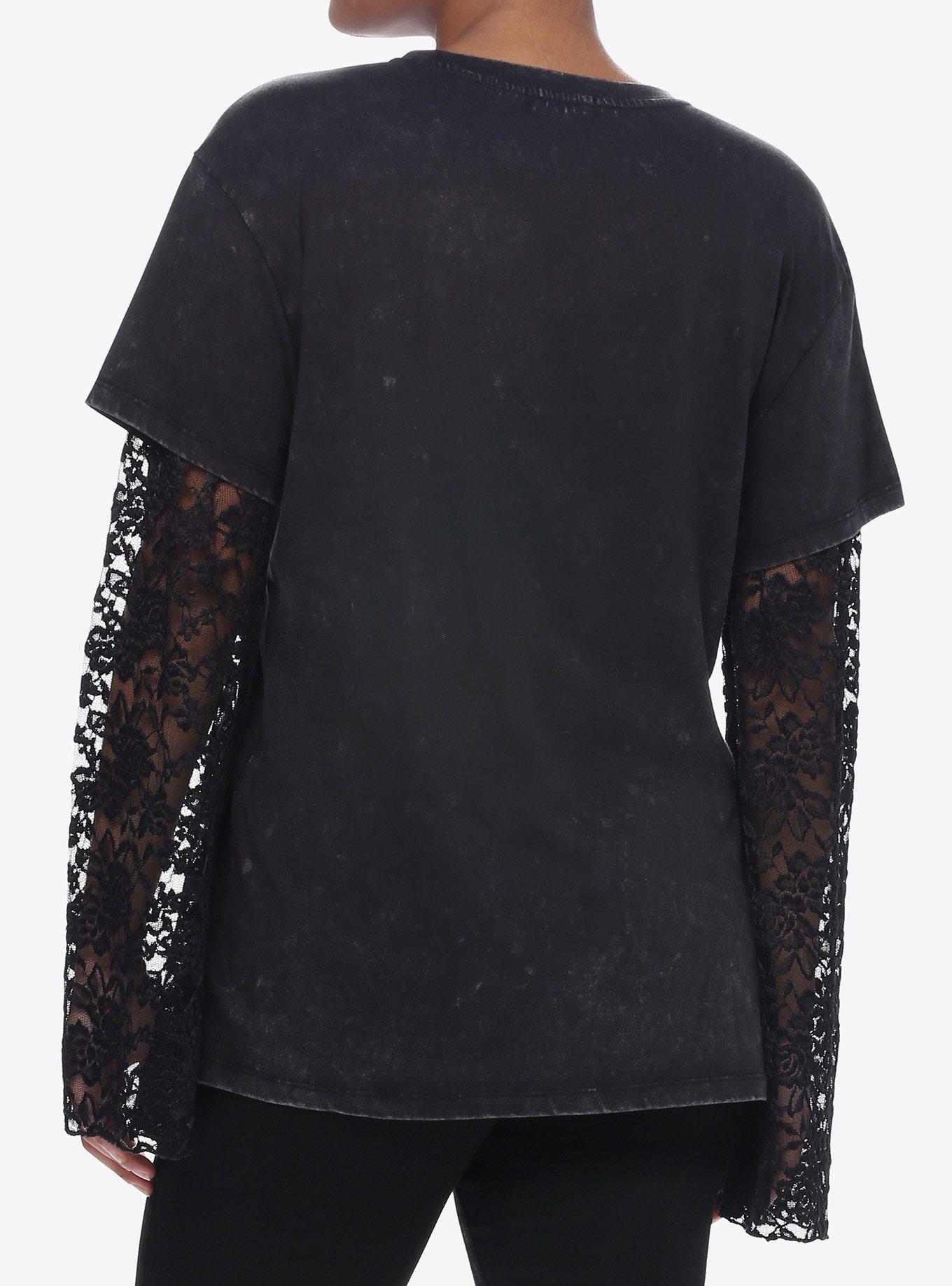 Cosmic Aura Tarot Lace Bell Sleeve Girls Twofer T-Shirt, BLACK, alternate