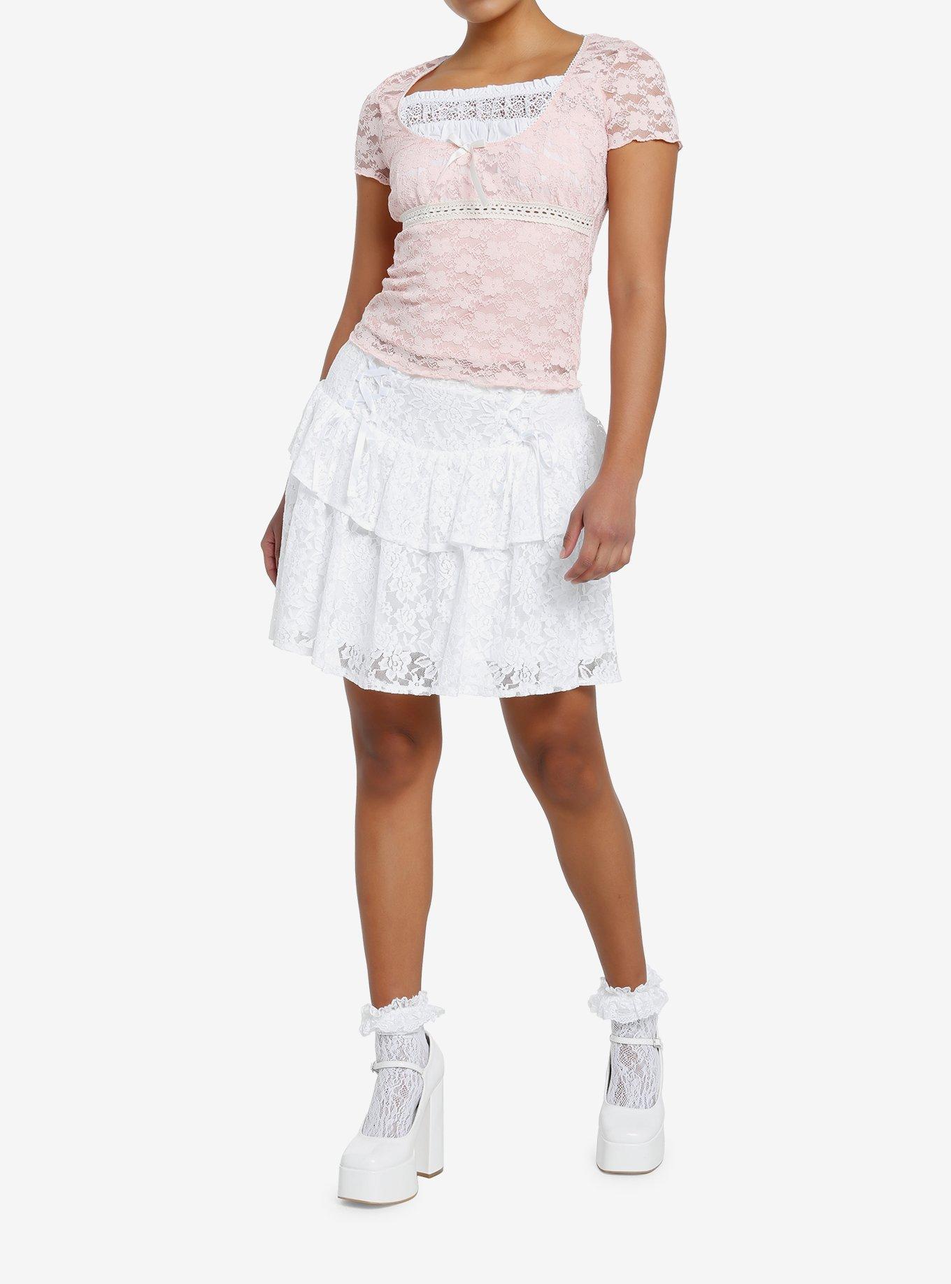 Sweet Society Pastel Pink Lace Girls Babydoll Top, , hi-res