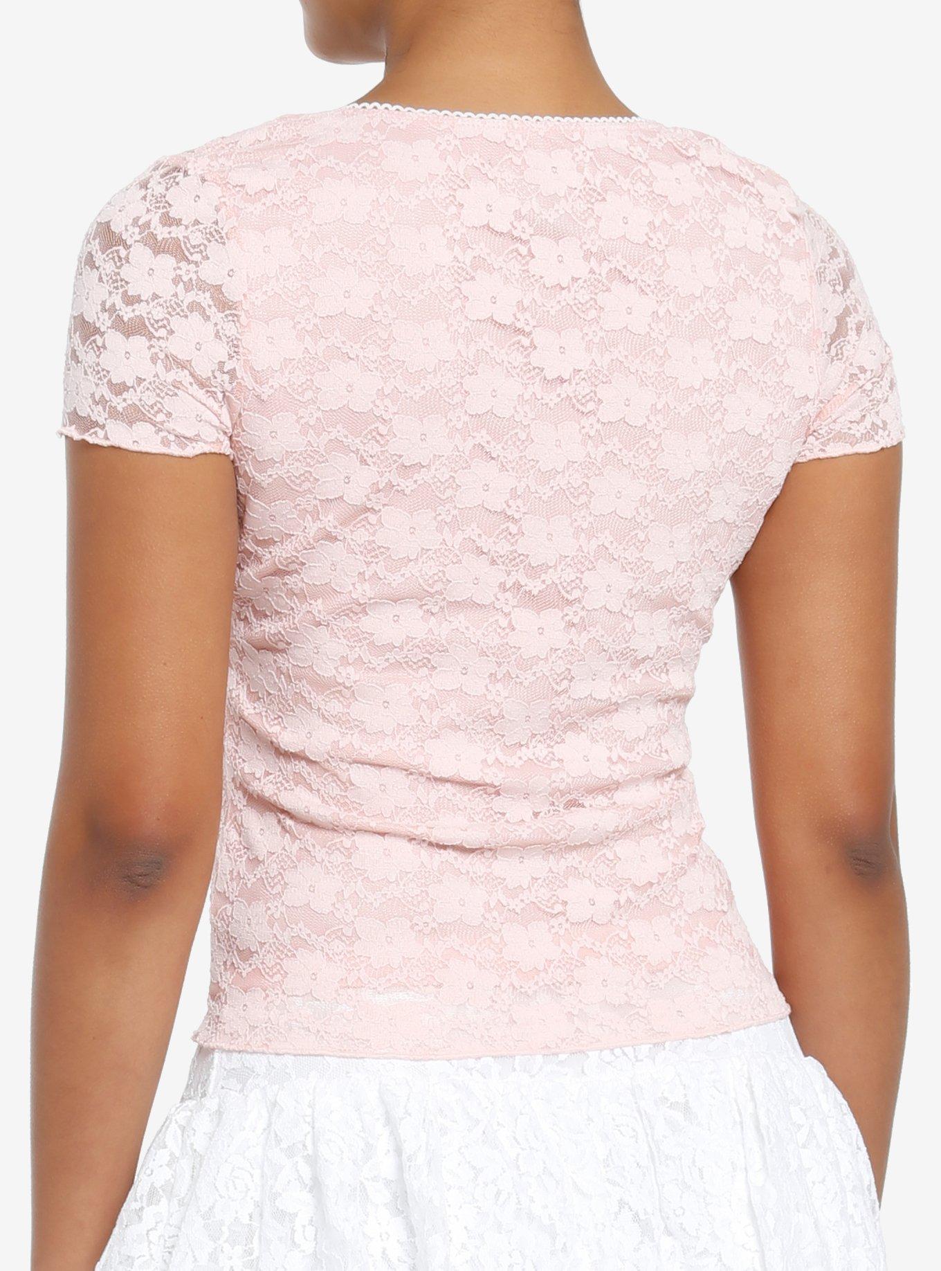 Sweet Society Pastel Pink Lace Girls Babydoll Top, PINK, alternate