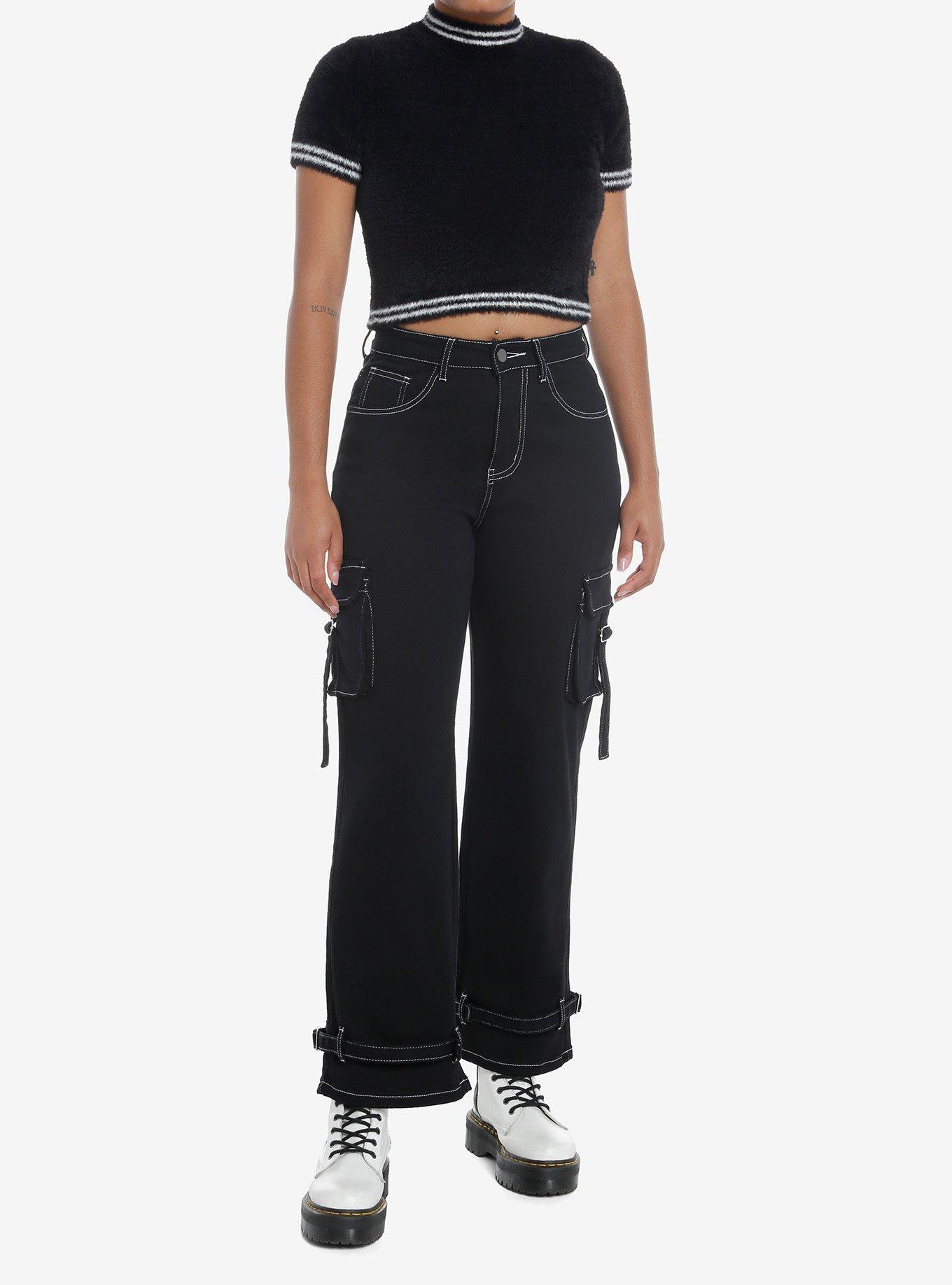 Social Collision Black Stripe Fuzzy Girls Crop Top, STRIPES - ORANGE, alternate