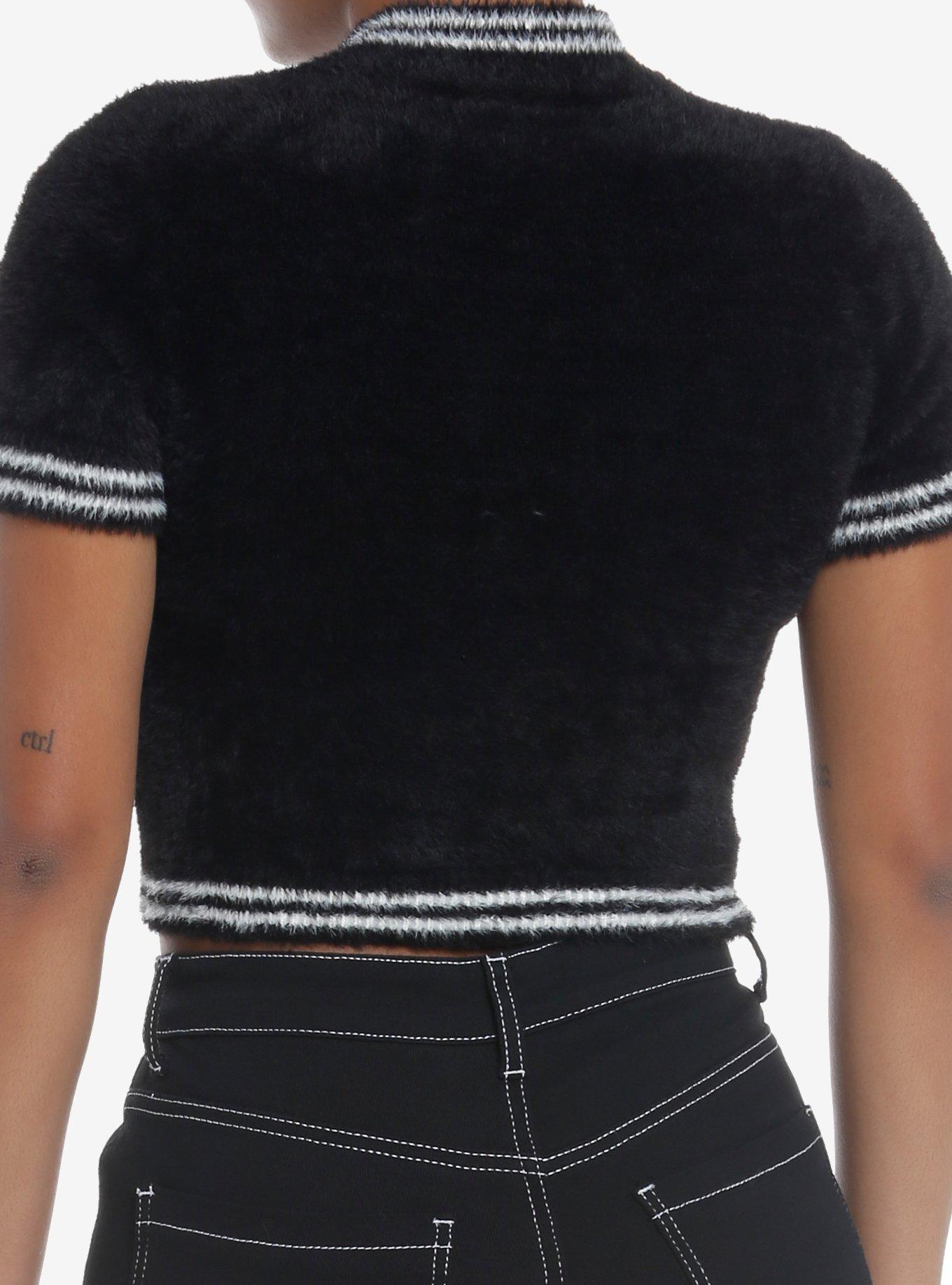 Social Collision Black Stripe Fuzzy Girls Crop Top, STRIPES - ORANGE, alternate