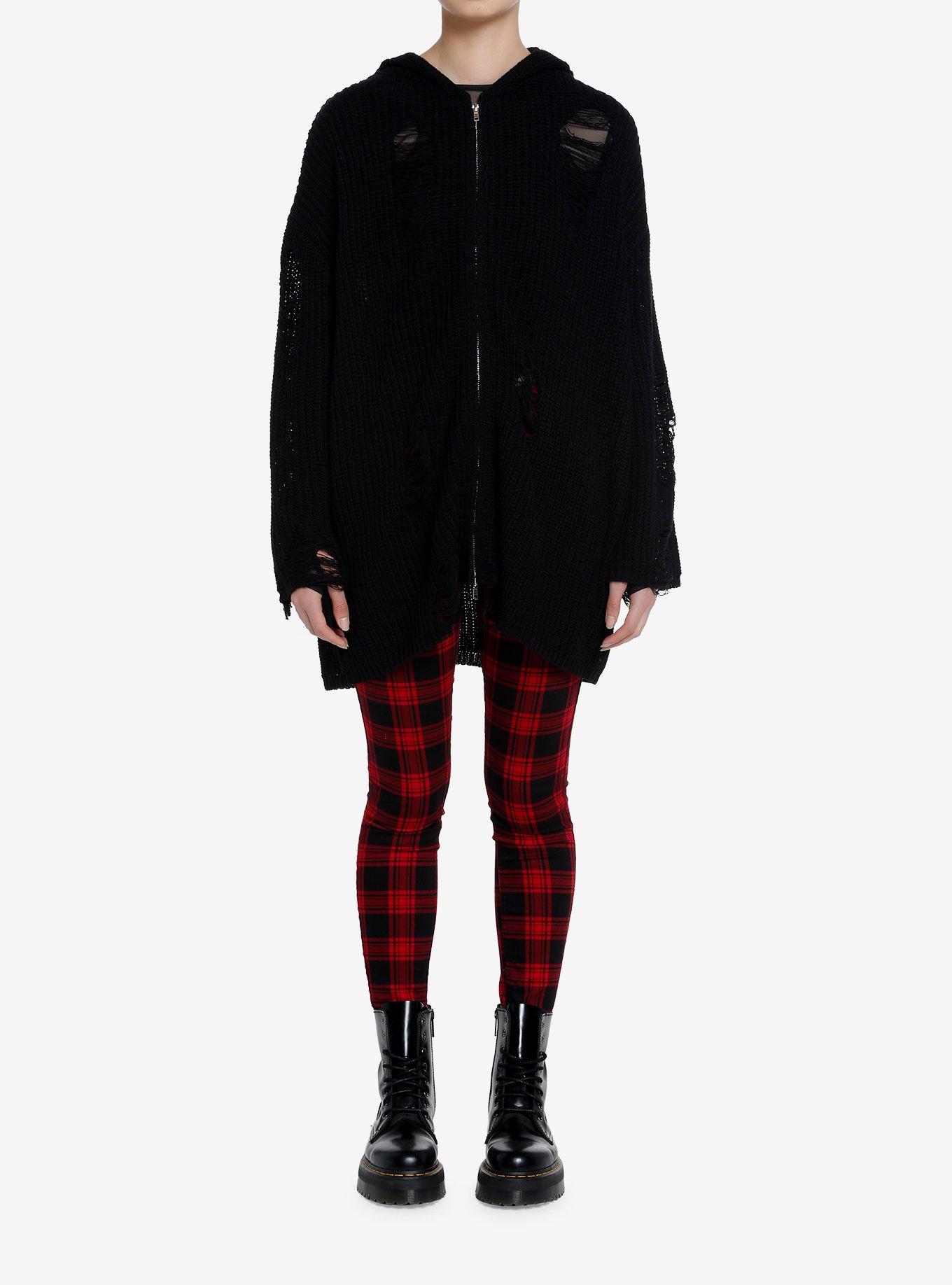 Social Collision Black Distressed Knit Girls Cardigan, BLACK, alternate