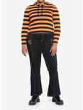 Social Collision Black & Orange Stripe Girls Crop Hooded Top Plus Size, STRIPES - ORANGE, alternate